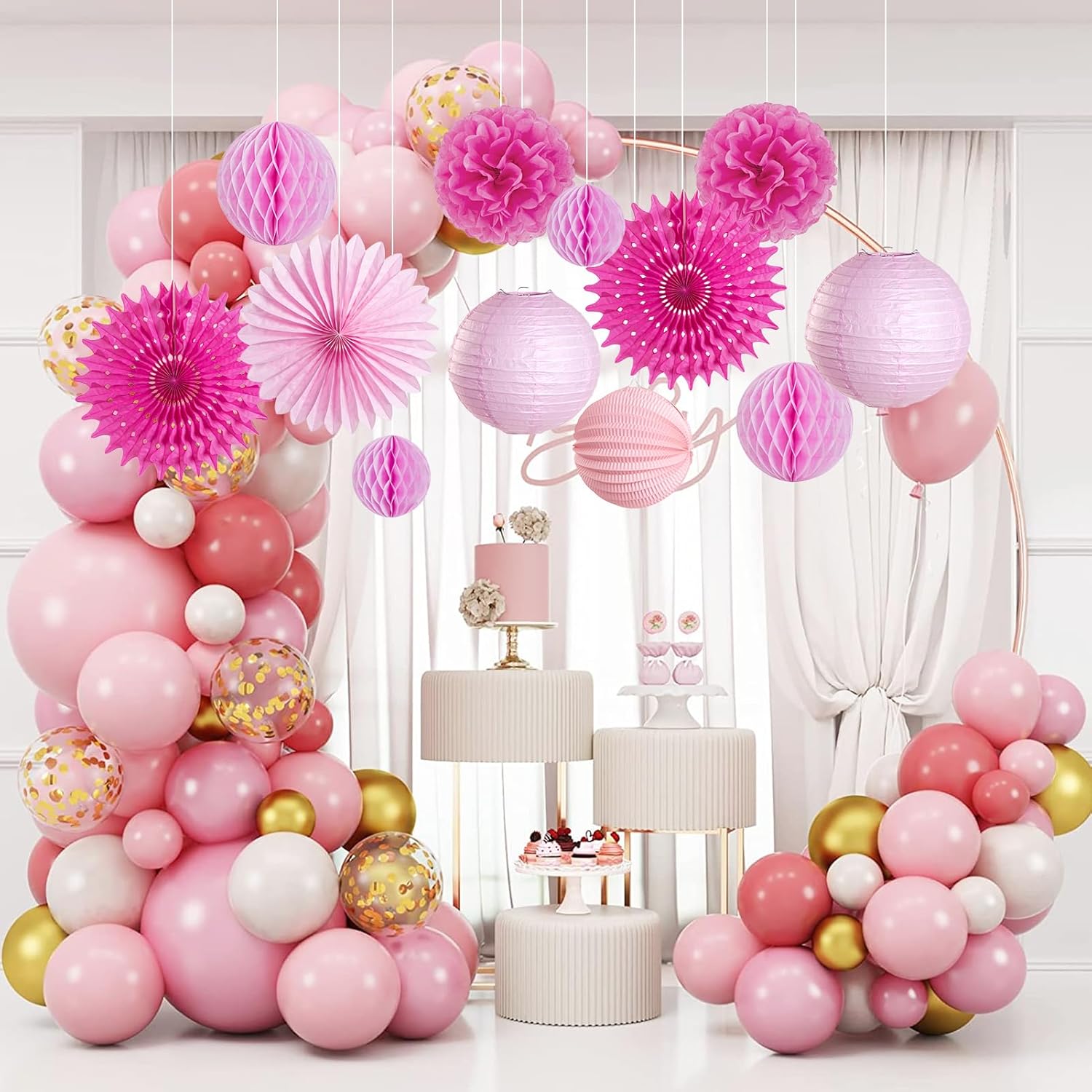 12Pcs Hot Pink Party Decorations Set