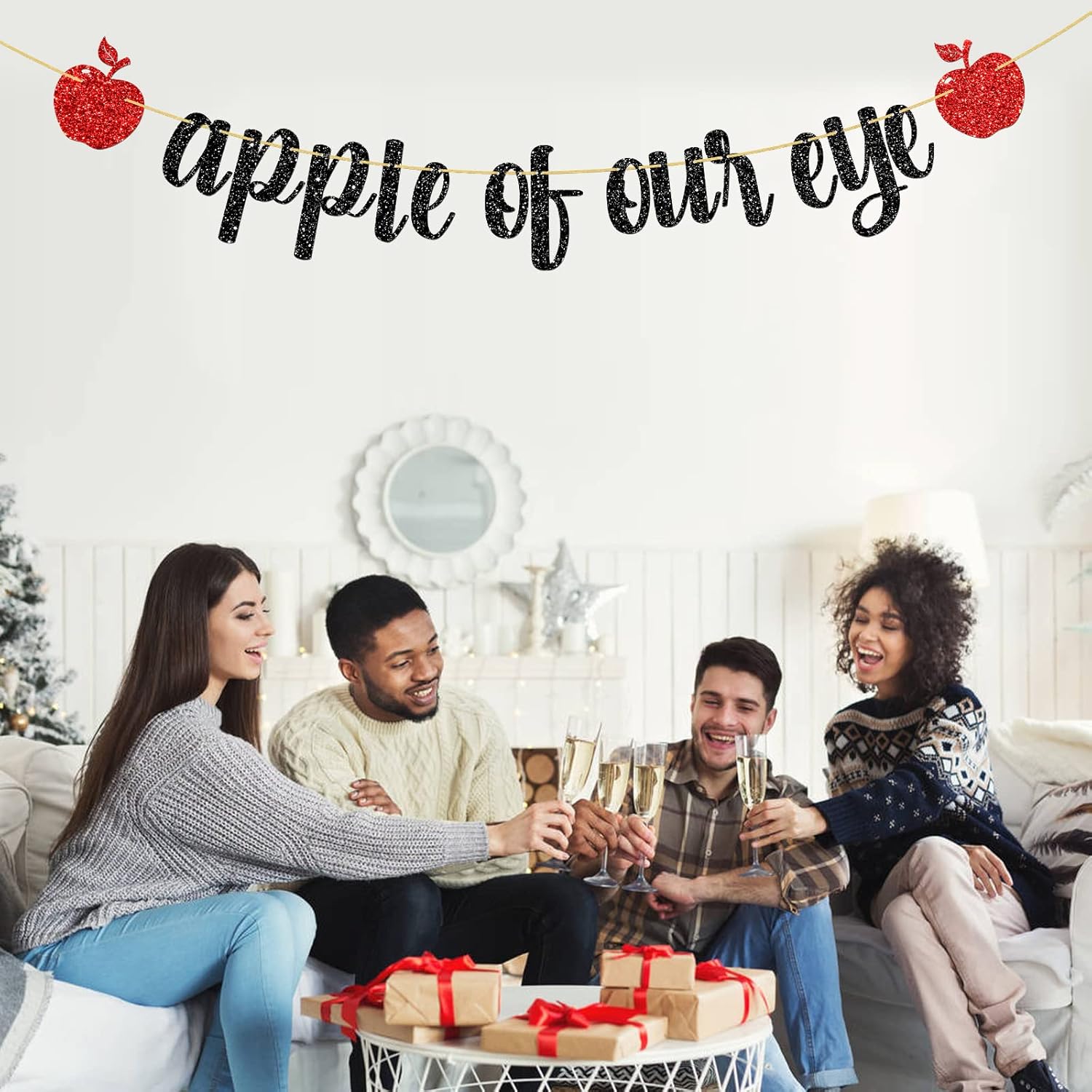 WeBenison Shiny Black Glitter Apple Banner