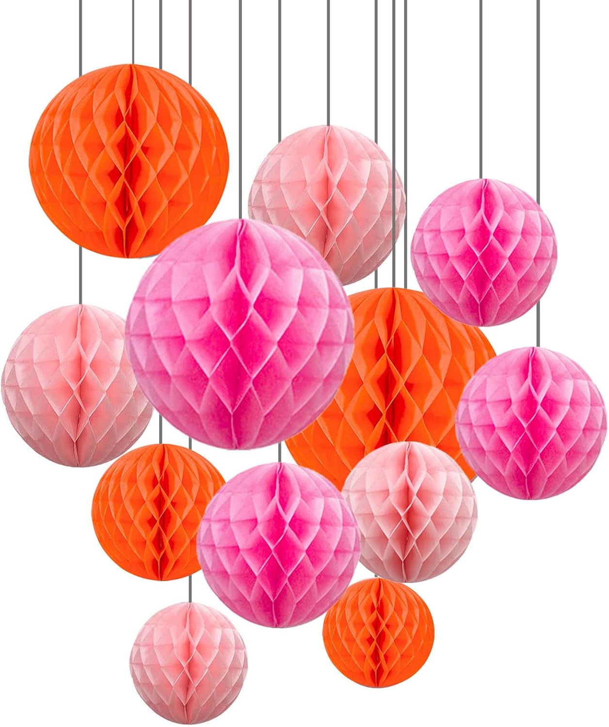 ZOOYOO 12Pcs Honeycomb Ball Decorations Pink Orange