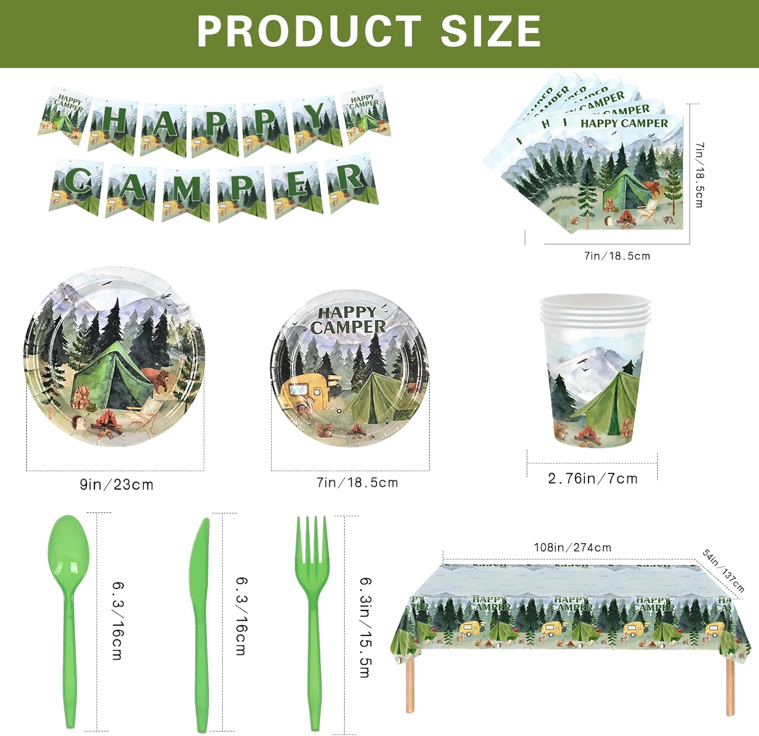 Nicime Happy Camper Party Supplies Set