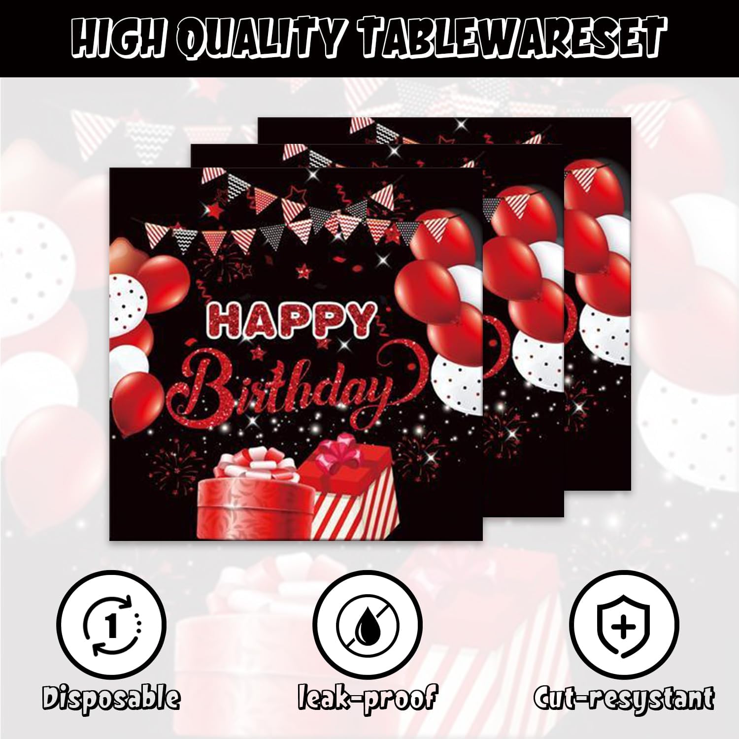 142Pcs Red Black Birthday Party Tableware Set for 20 Guests