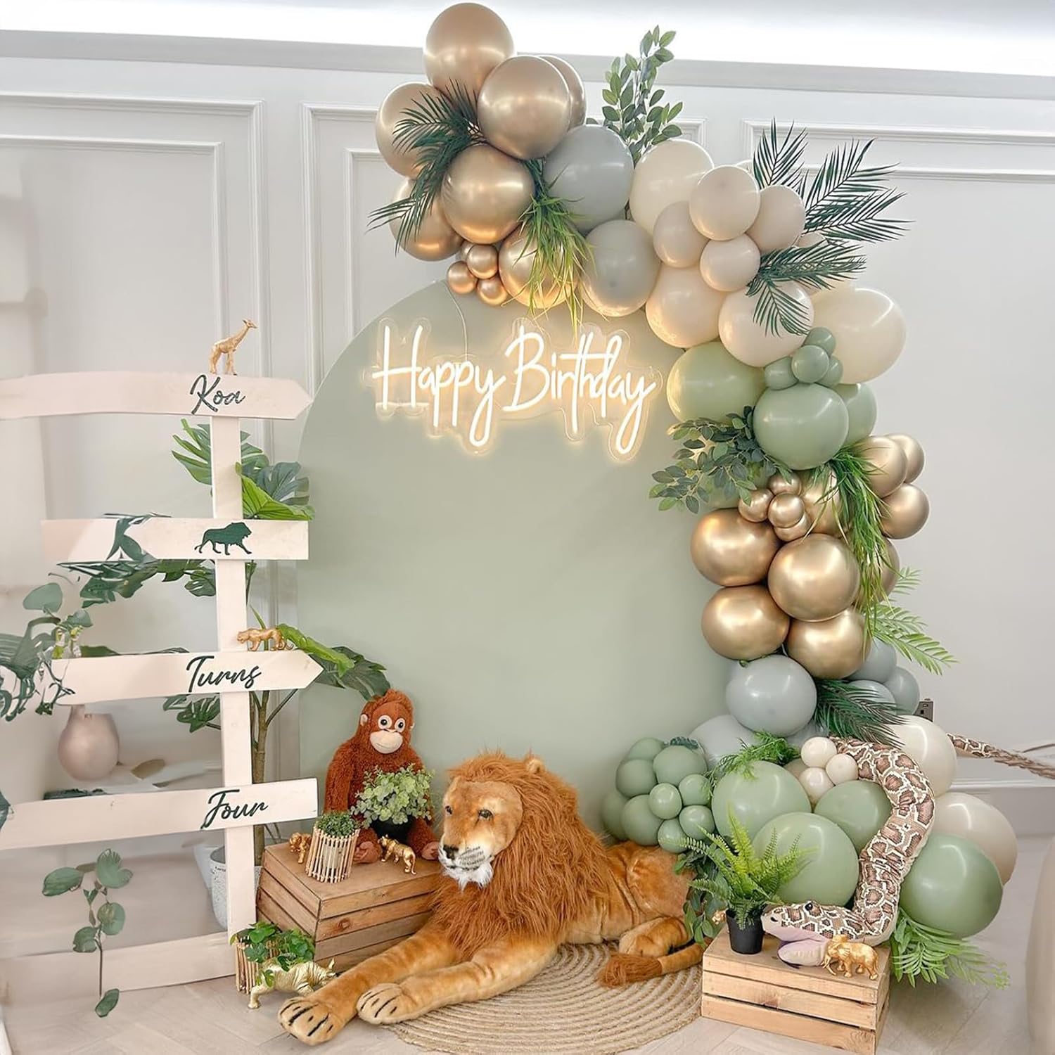 Jobkoo Sage Green Gold Balloons Set for Parties
