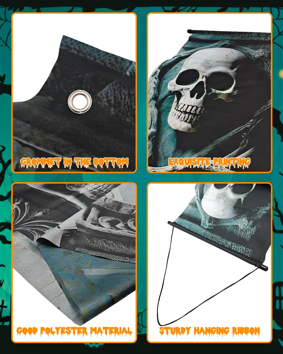 ALKB Halloween Door Banners 3 Pcs Cemetery Decor