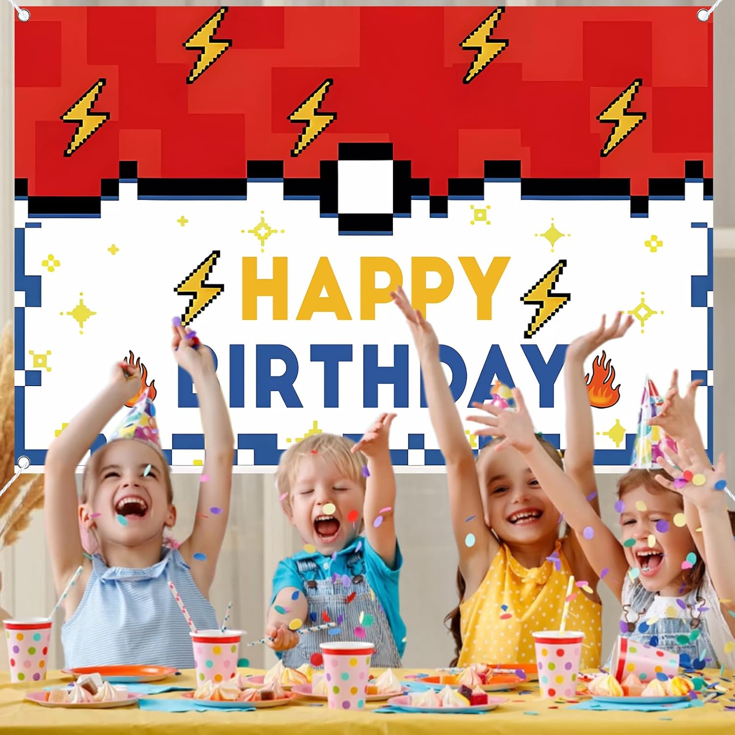Yellow Lightning 5x3ft Birthday Backdrop for Party Decorations