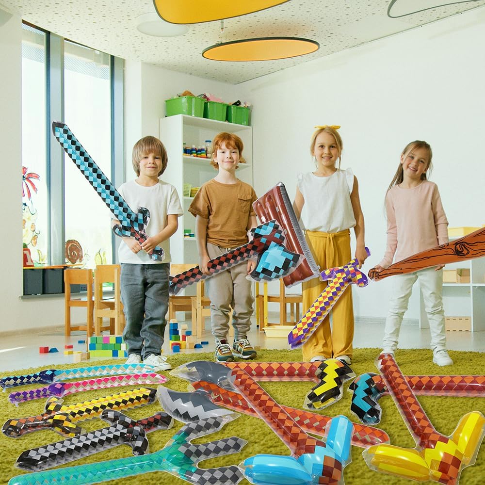 6 Pack Inflatable Pixel Swords Pirate Party Favors