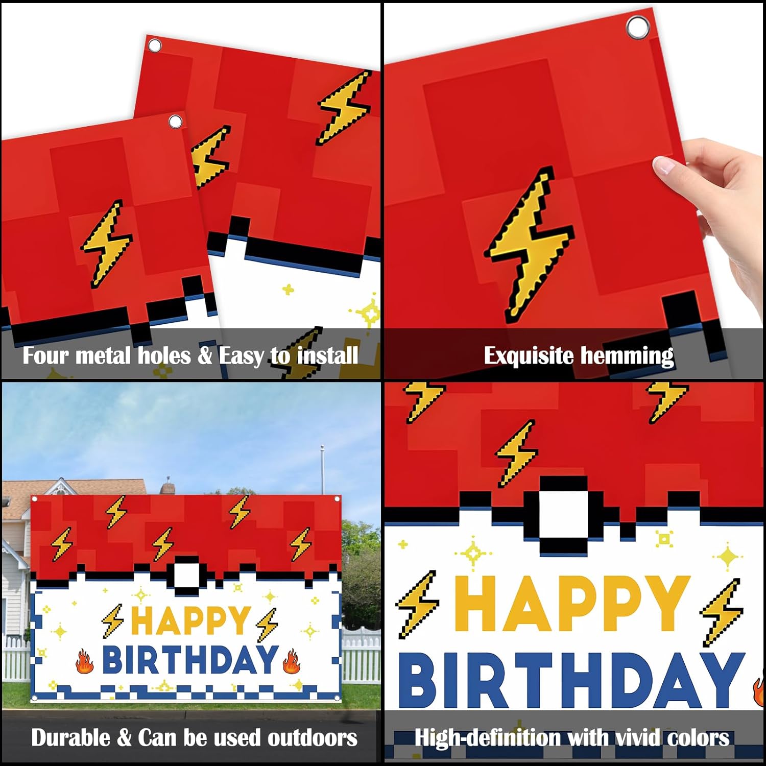 Yellow Lightning 5x3ft Birthday Backdrop for Party Decorations