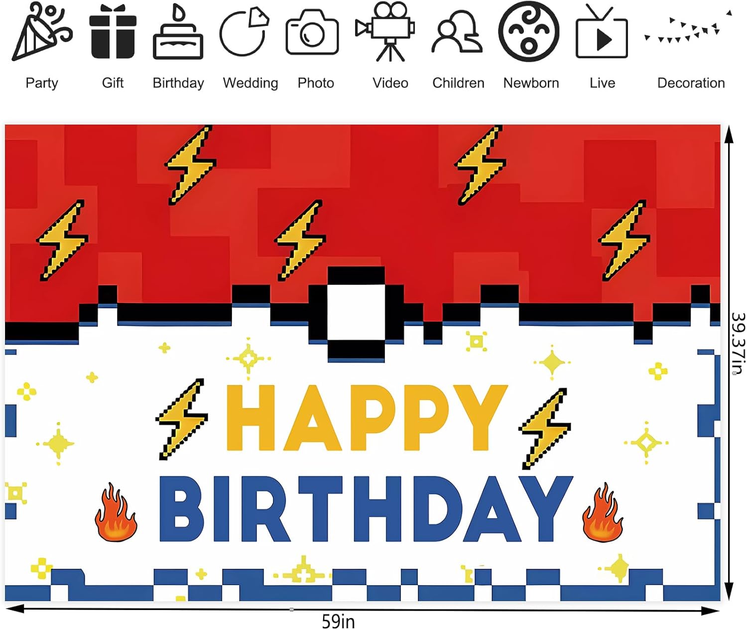 Yellow Lightning 5x3ft Birthday Backdrop for Party Decorations