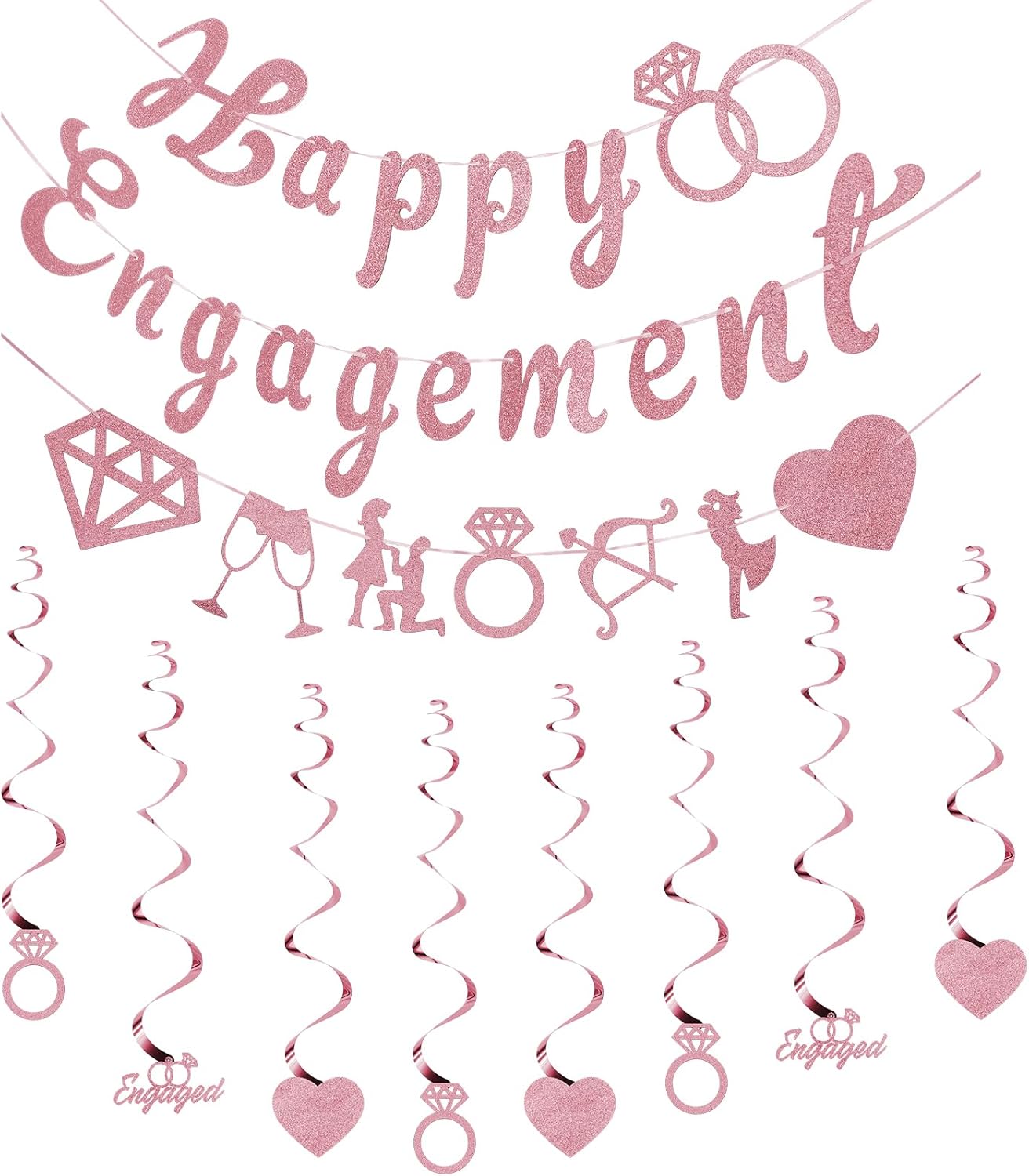 Rose Gold Glitter Engagement Party Banner 98ft