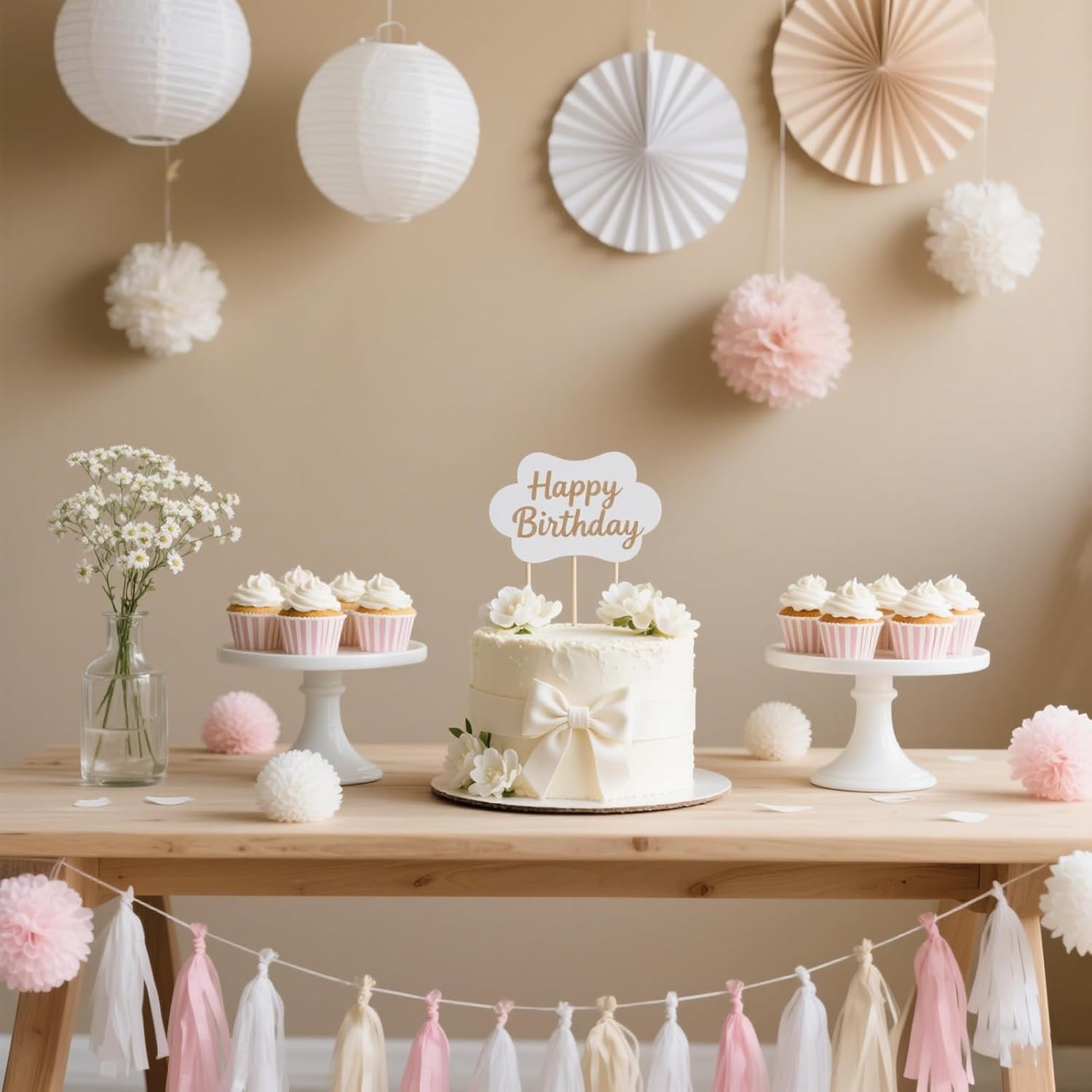 Champagne Gold Beige Birthday Decor Set