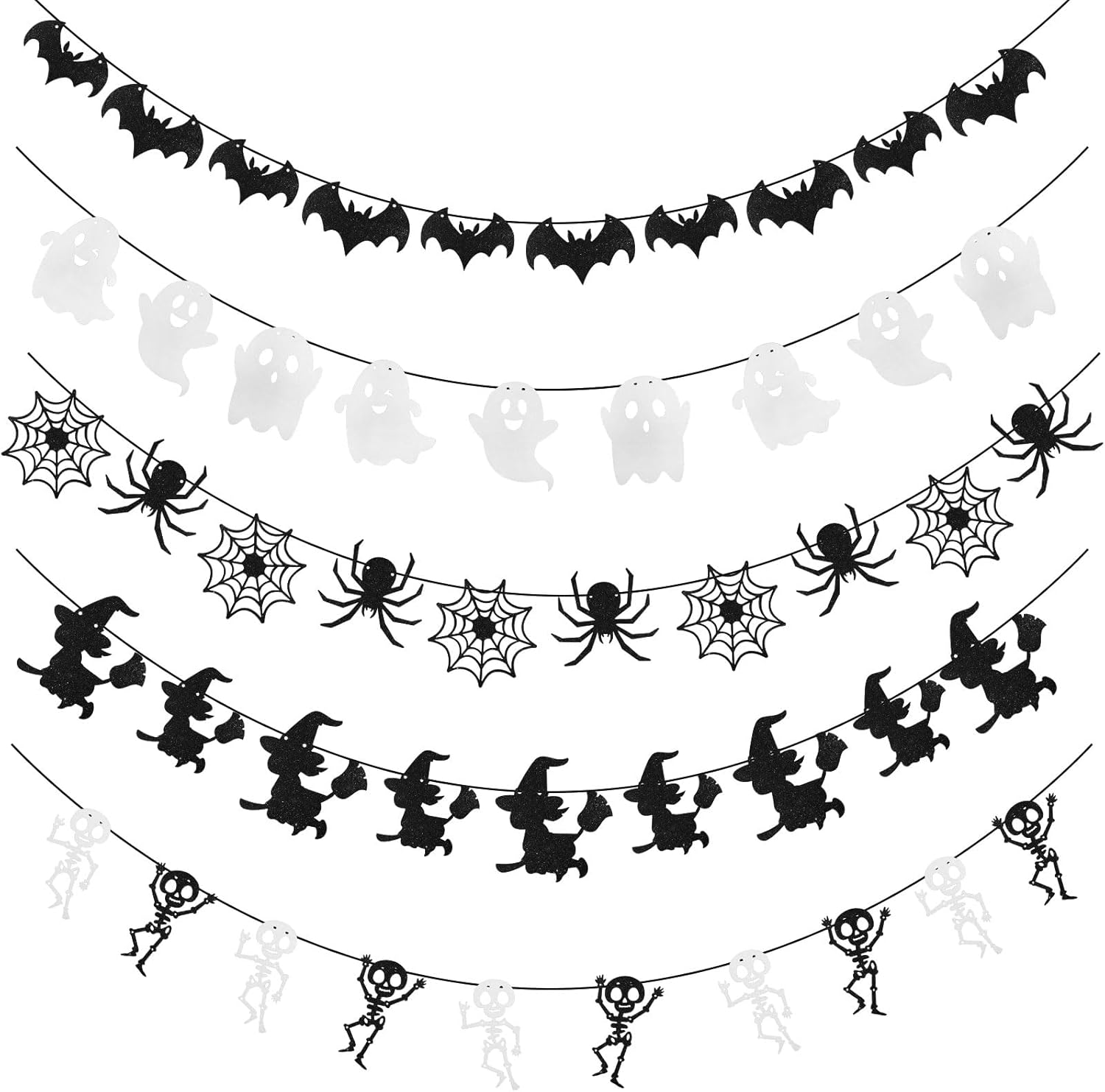 CCINEE Halloween Bat Spider Ghost Skeleton Witch Garland 5 PCS