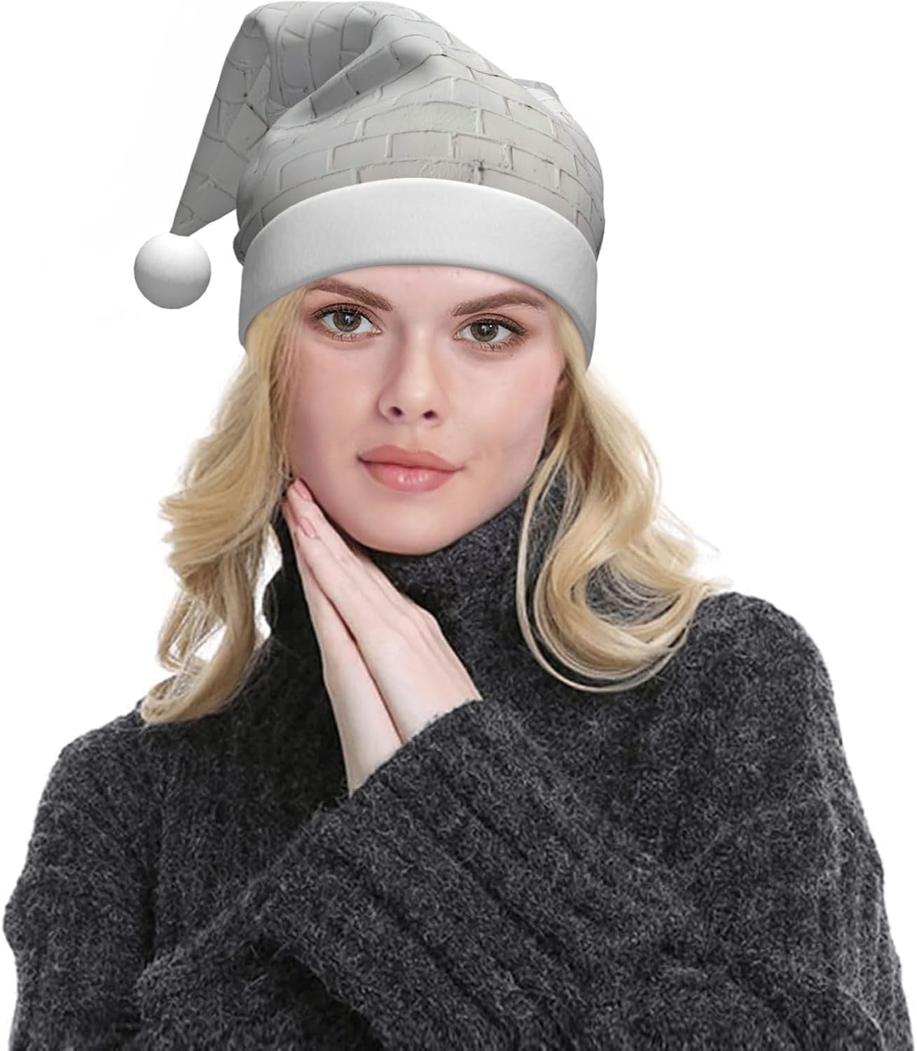 QINZHENG Old White Brick Wall Santa Hat for Women