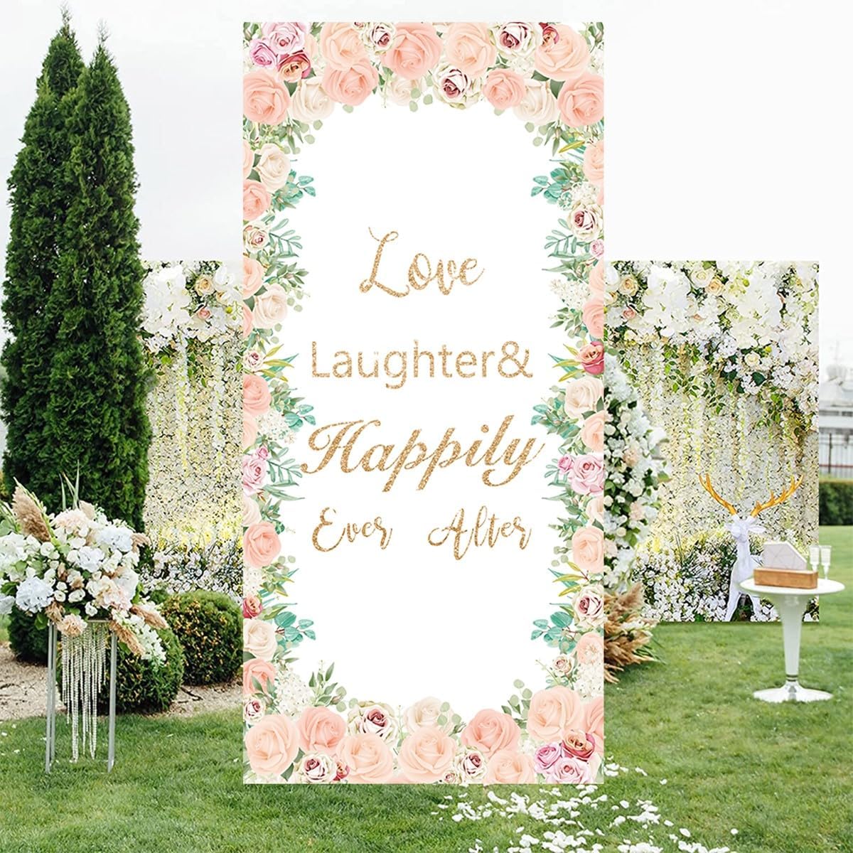 Love Laughter Wedding Door Cover 708X354 Beige