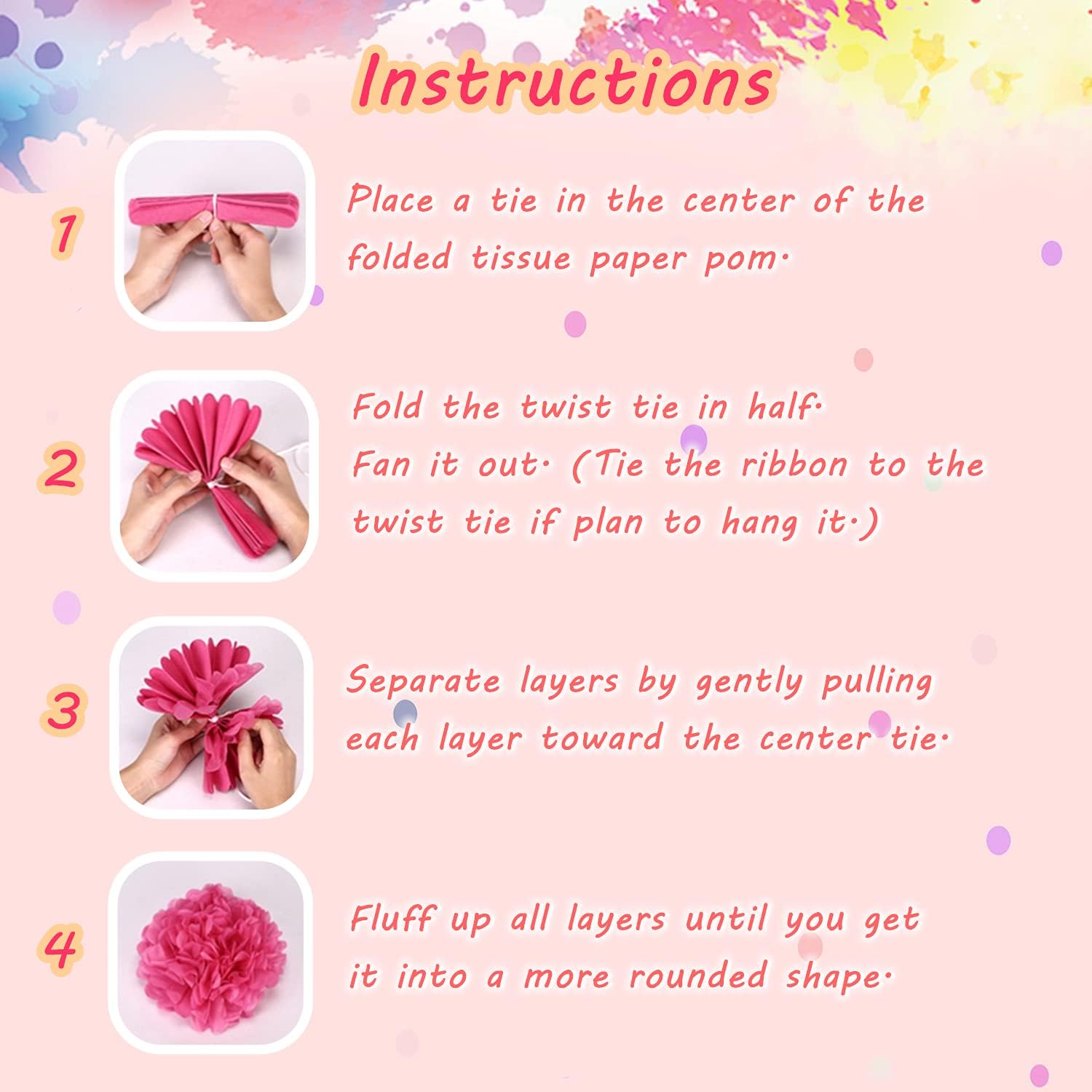 12 Pcs Pink Tissue Paper Pom Poms Kit