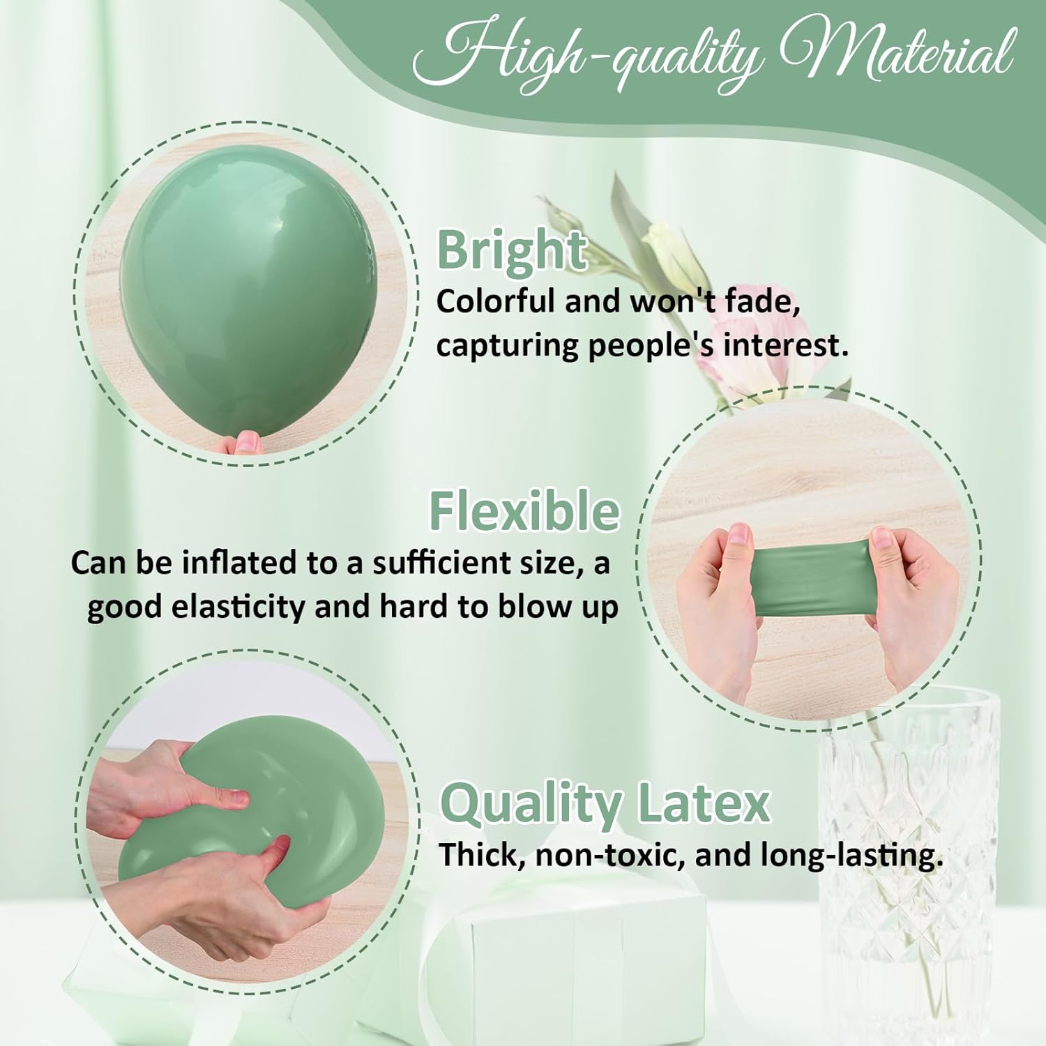 Jobkoo Sage Green Gold Balloons Set for Parties
