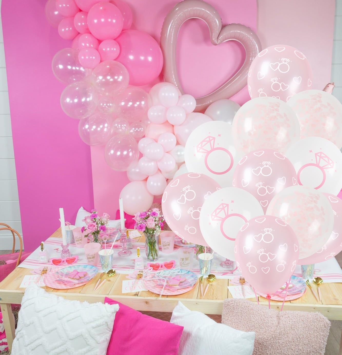 Diamond Heart Pattern Pink Latex Balloons 30 PCS