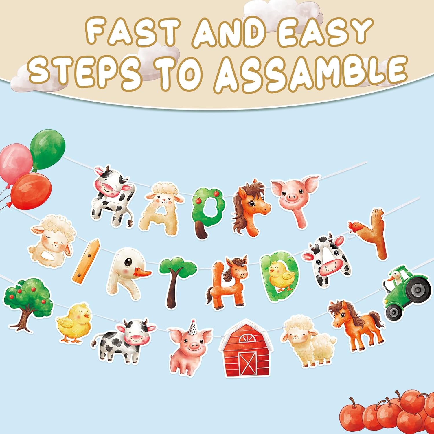 WERNNSAI Farm Birthday Banner with Tractor Bunting Garland