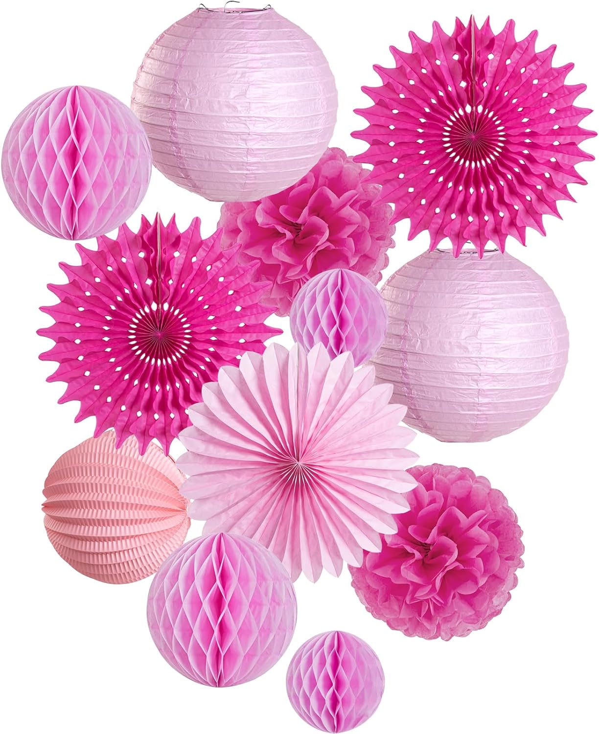 12Pcs Hot Pink Party Decorations Set