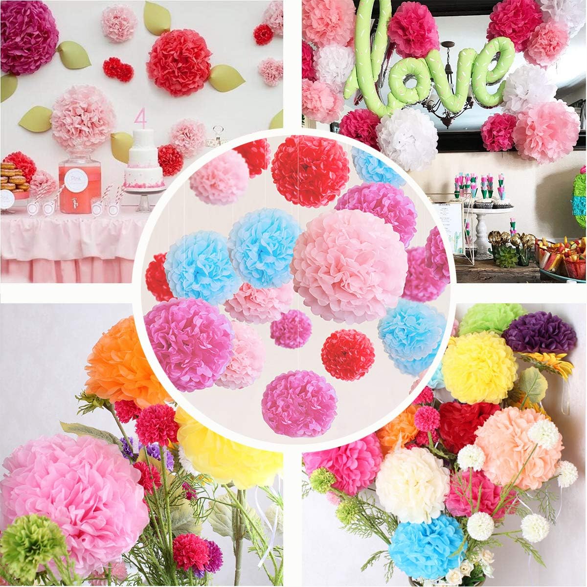 iShyan 15pcs Mixed Tissue Paper Pom Poms Decor