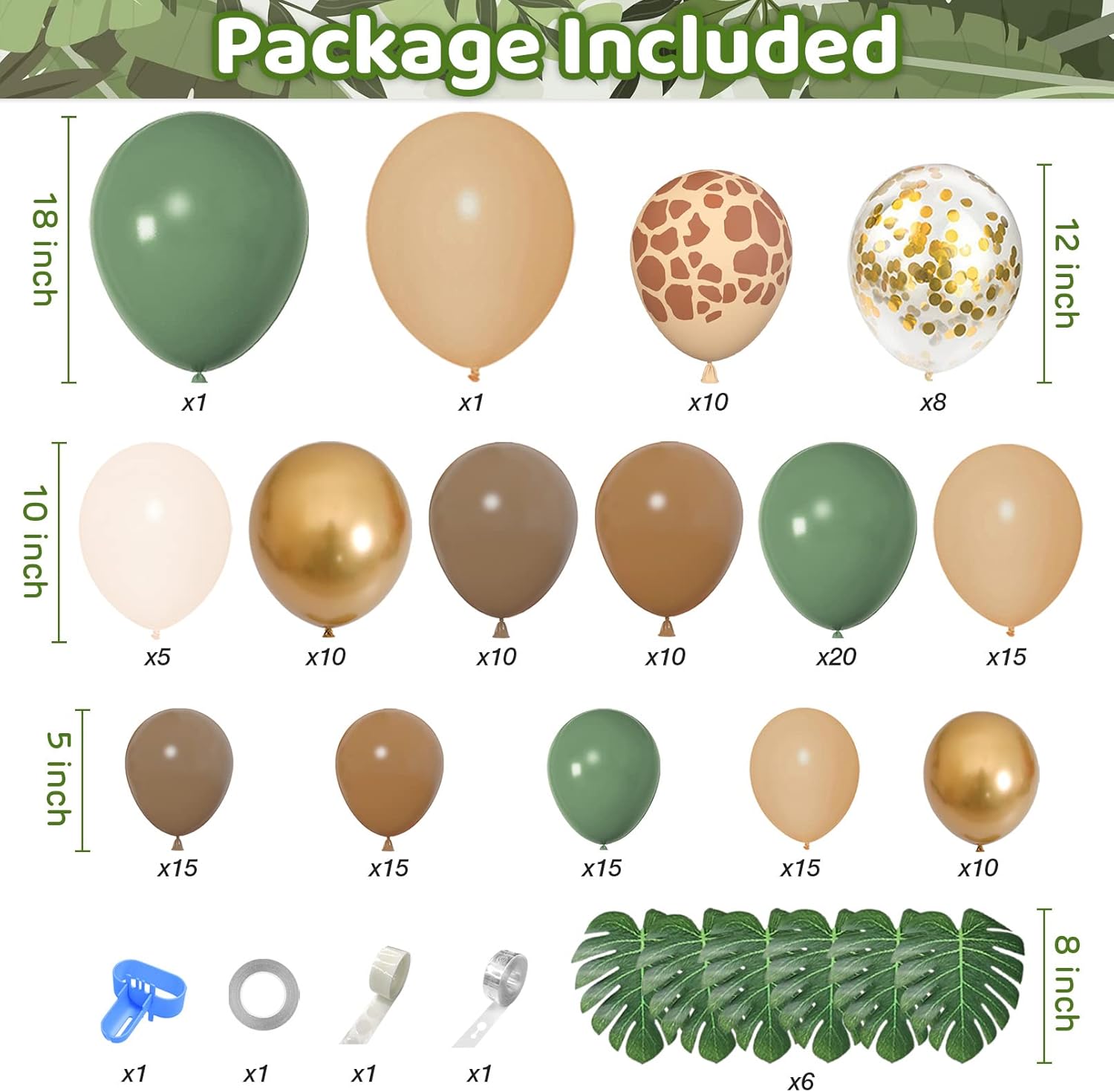 170Pcs Jungle Safari Balloons Garland Kit