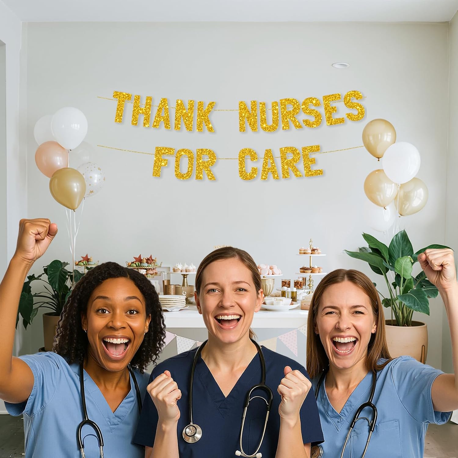 Meowoo Nurse Appreciation Banner with Gold Glitter