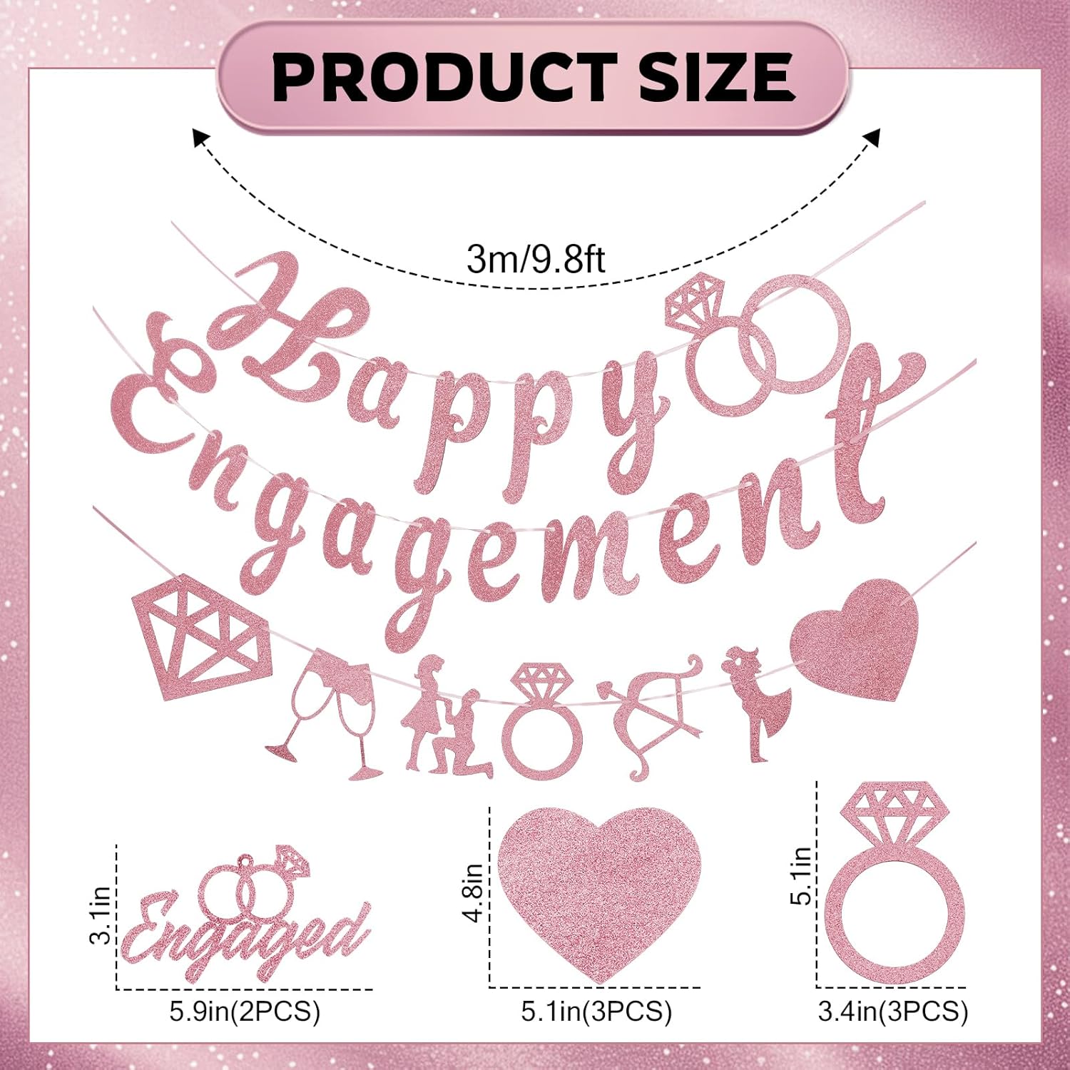 Rose Gold Glitter Engagement Party Banner 98ft