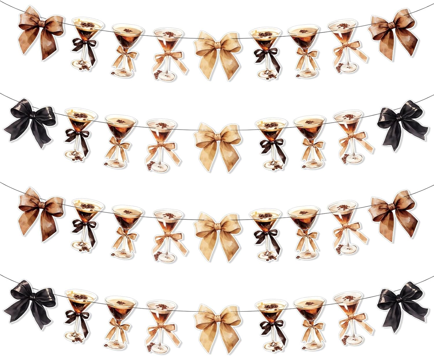 4pcs Bow Martini Party Banner Garland for Espresso Cocktail Theme