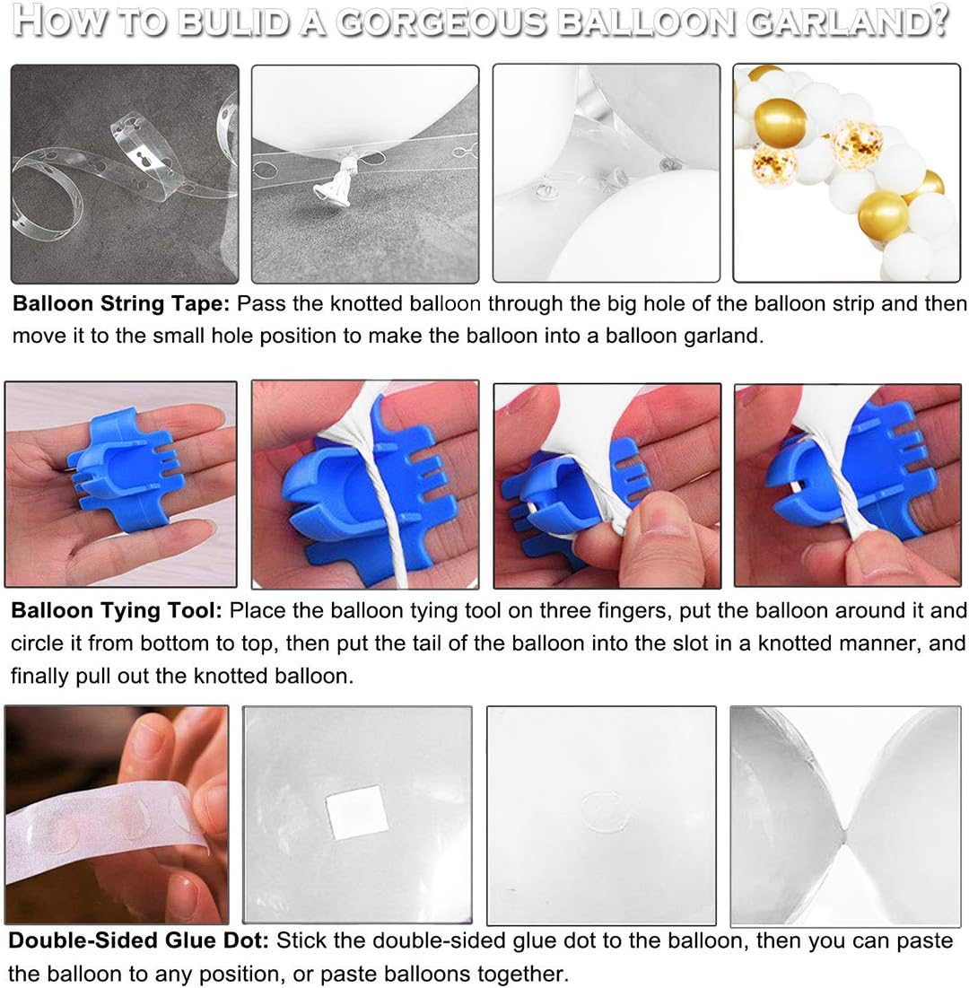 JOYYPOP White Gold Balloon Garland Kit with Tinsel Curtain