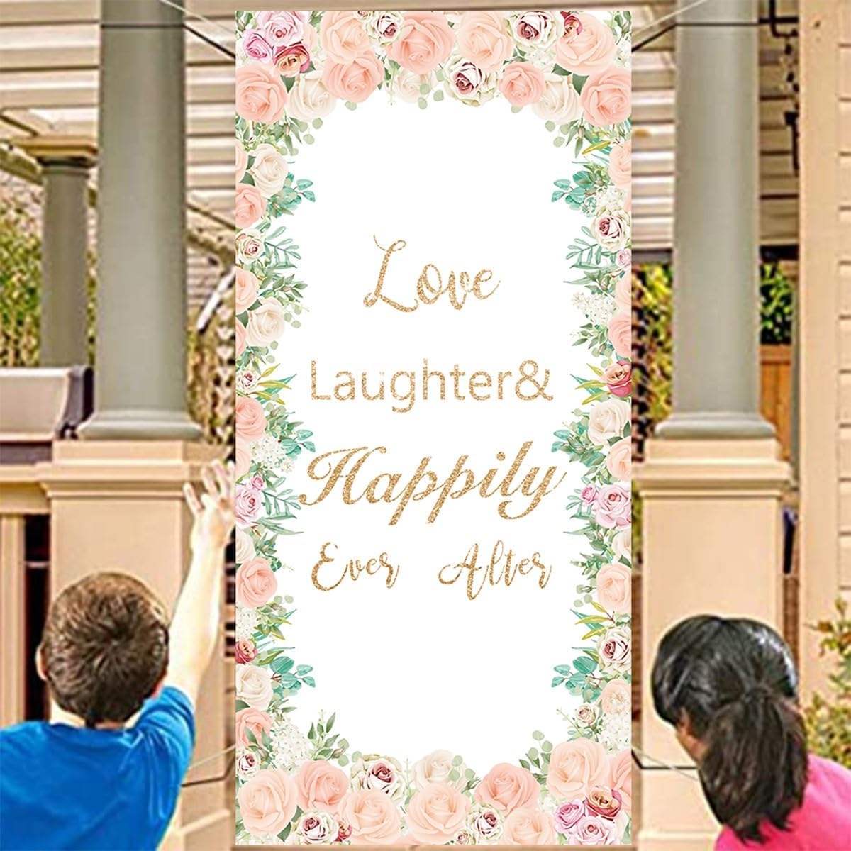 Love Laughter Wedding Door Cover 708X354 Beige