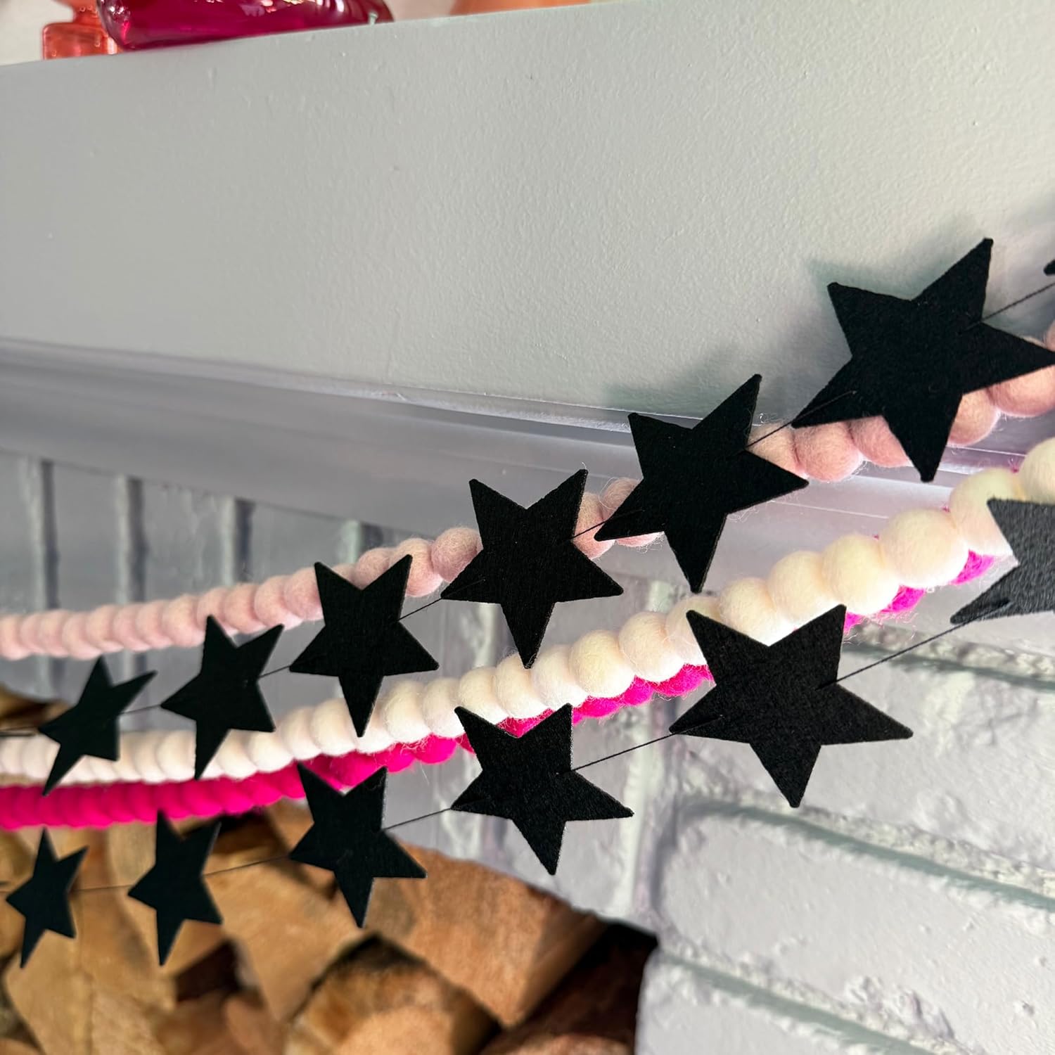 Black Felt Star Garland 2 Banners 12 Feet Prestrung