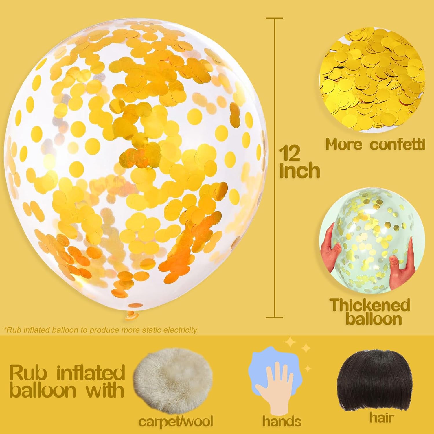 Gold Confetti Balloons 25 Pcs 12 Inch Clear Latex
