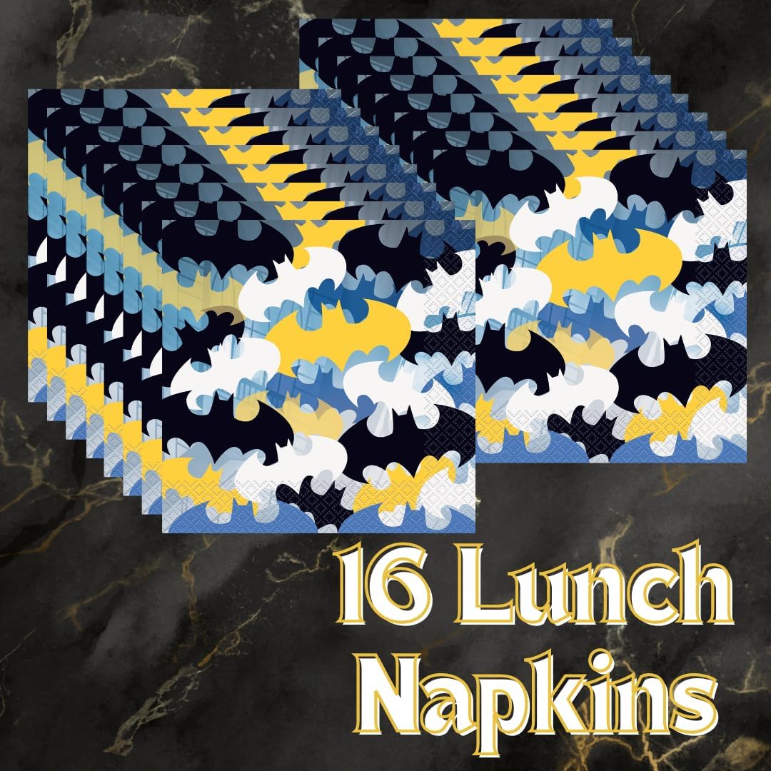 Unique Superhero Party Supplies - Batman Themed Plates and Napkins for 16 Guests