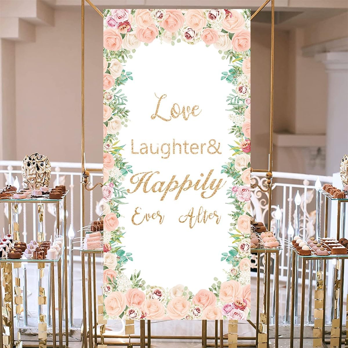 Love Laughter Wedding Door Cover 708X354 Beige