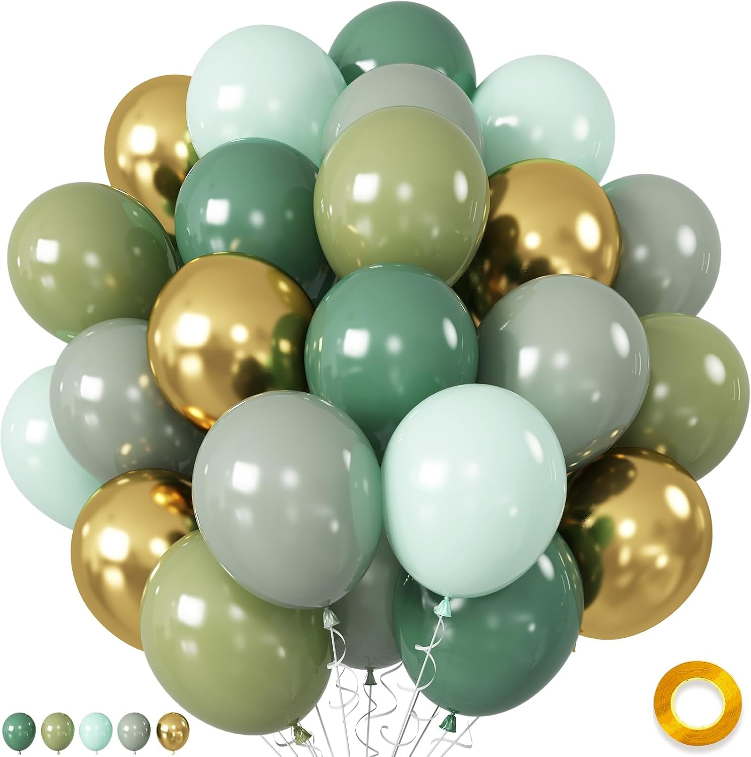 Jobkoo Sage Green Gold Balloons Set for Parties