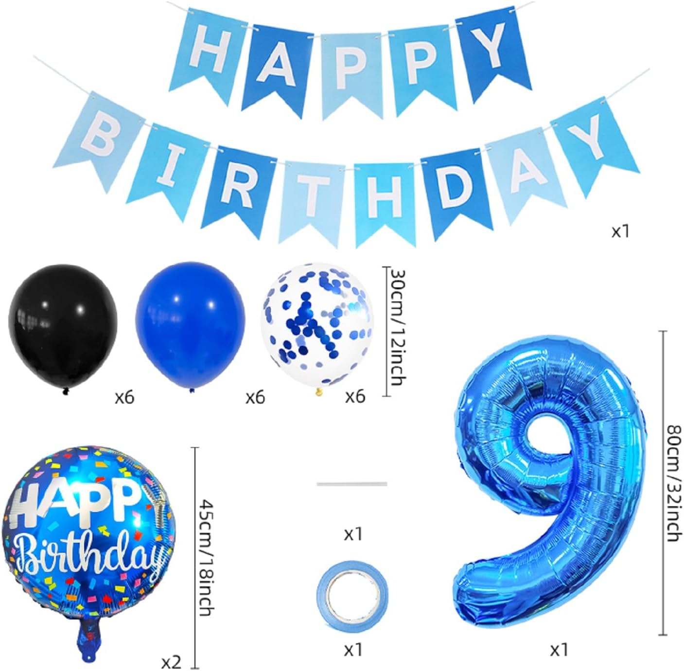 Blue 9th Birthday Balloons Decorations for Kids