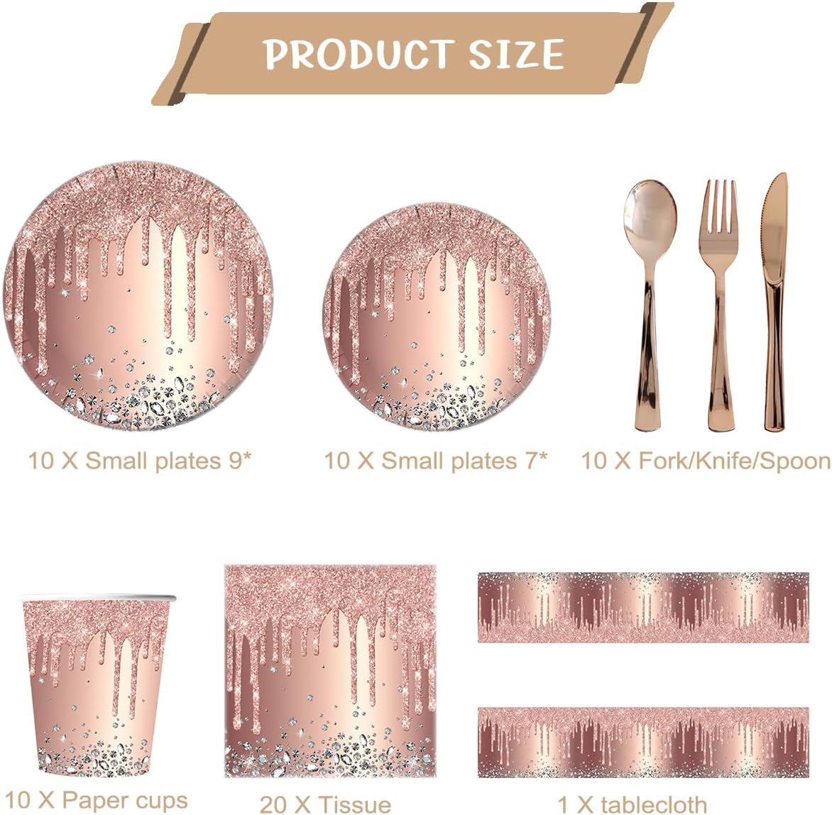 81Pcs Rose Gold Diamond Party Tableware Set
