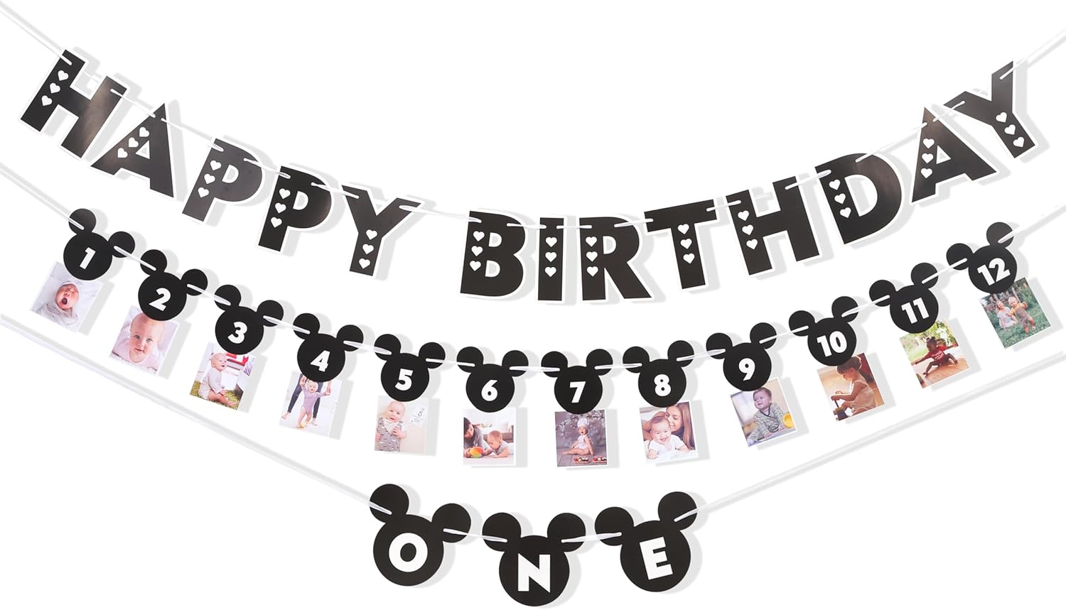HIKLO Black and White Mouse 1st Birthday Banner Set
