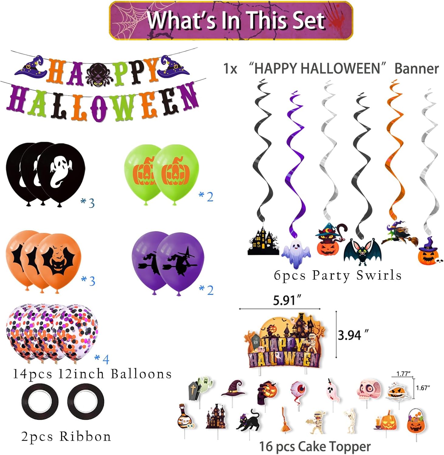 Happy Halloween Decorations Set with Banner and Streamers