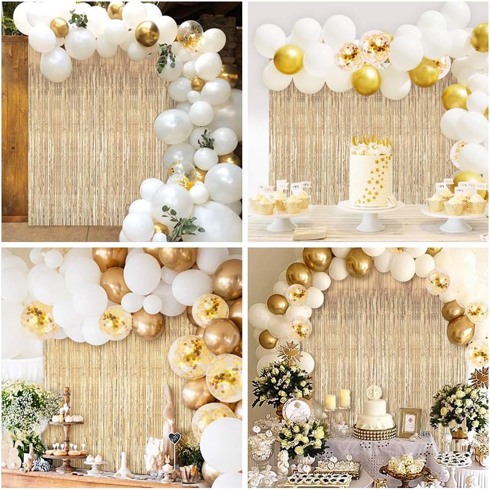 JOYYPOP White Gold Balloon Garland Kit with Tinsel Curtain