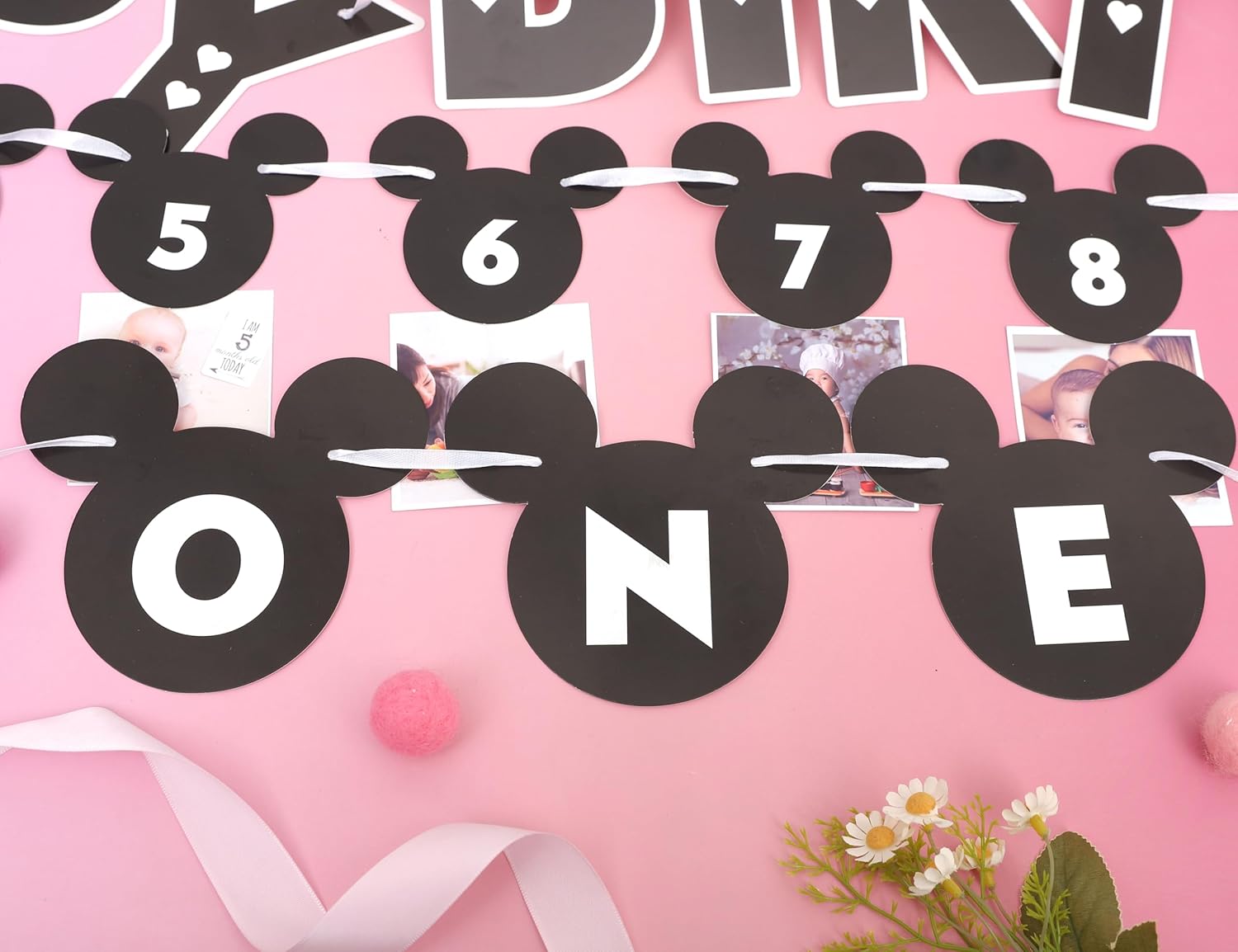 HIKLO Black and White Mouse 1st Birthday Banner Set