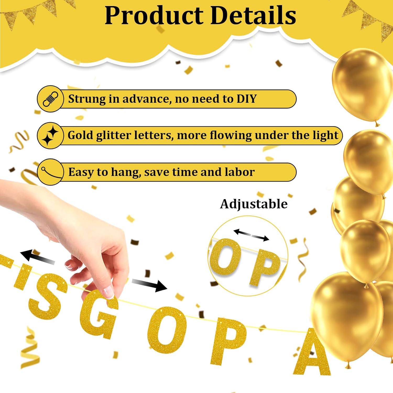 Happy Birthday Banner for Men Women Gold LETS GO PARTY Sign