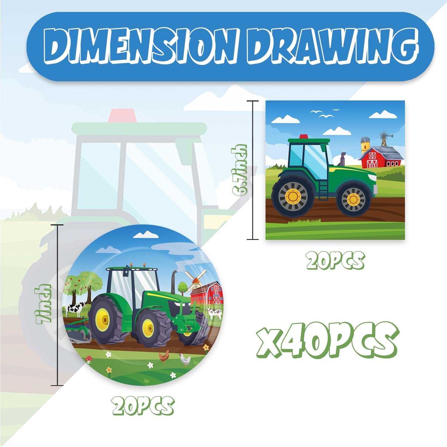 40Pcs Tractor Themed Party Decorations Plates and Napkins