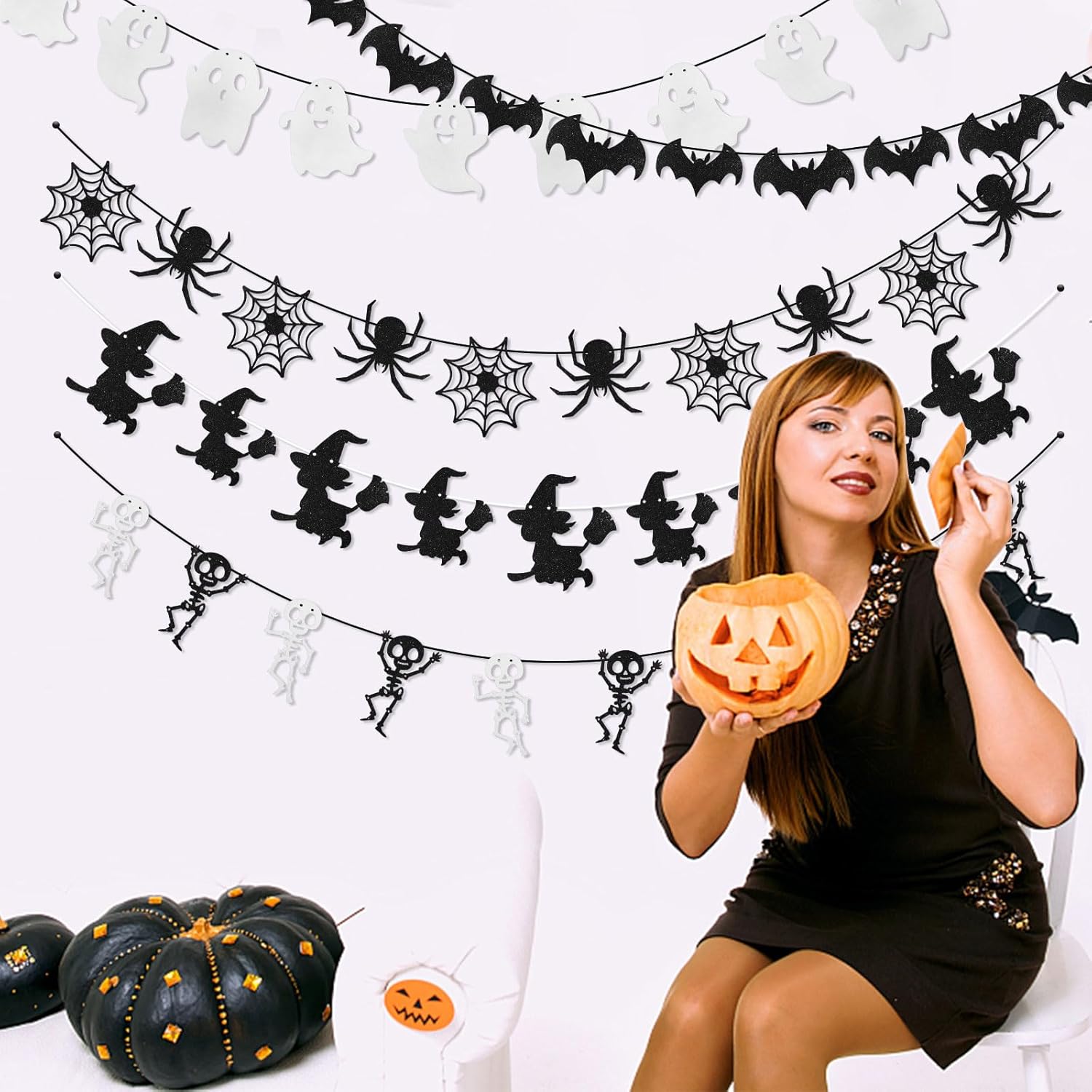 CCINEE Halloween Bat Spider Ghost Skeleton Witch Garland 5 PCS