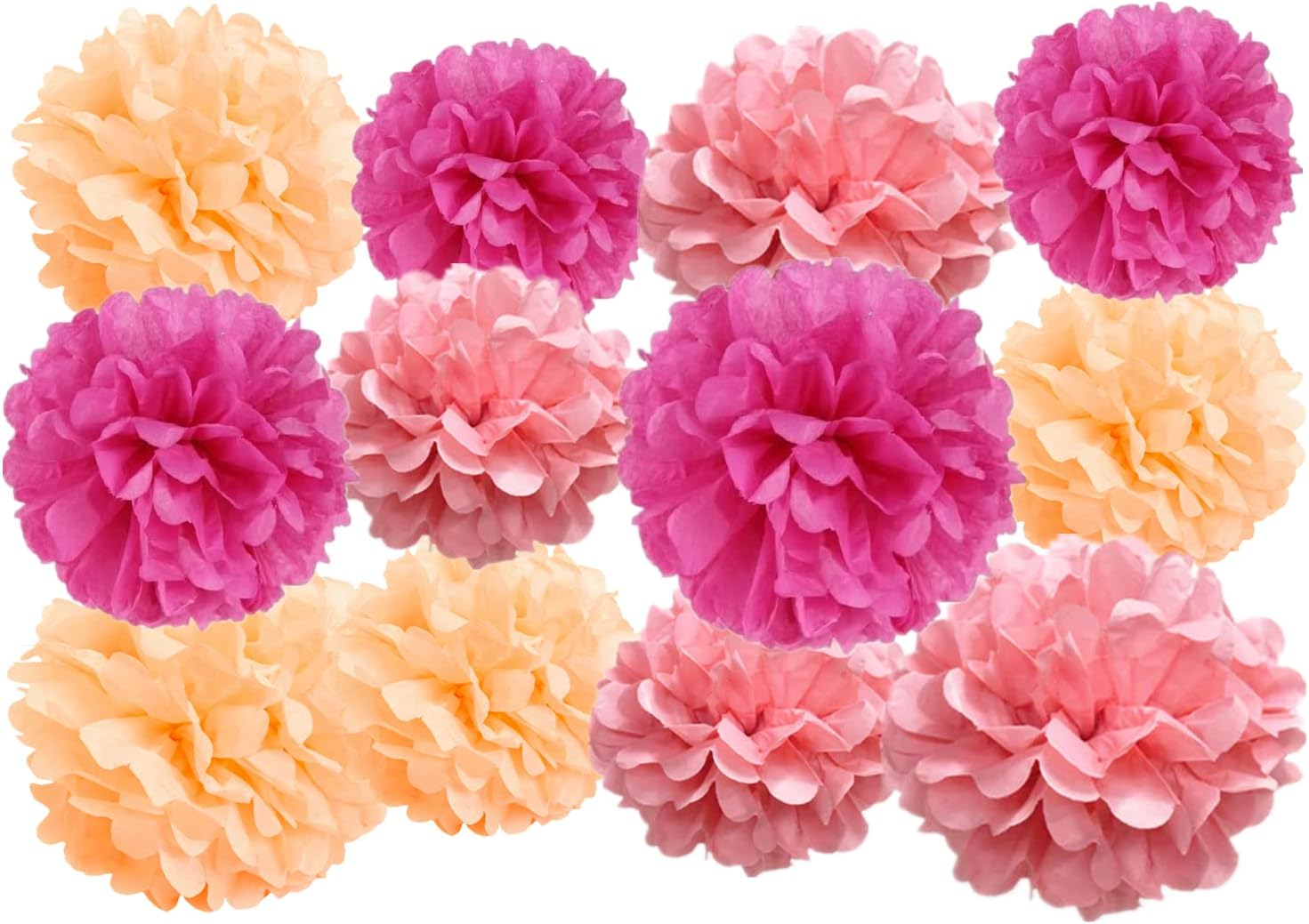 12 Pcs Pink Tissue Paper Pom Poms Kit