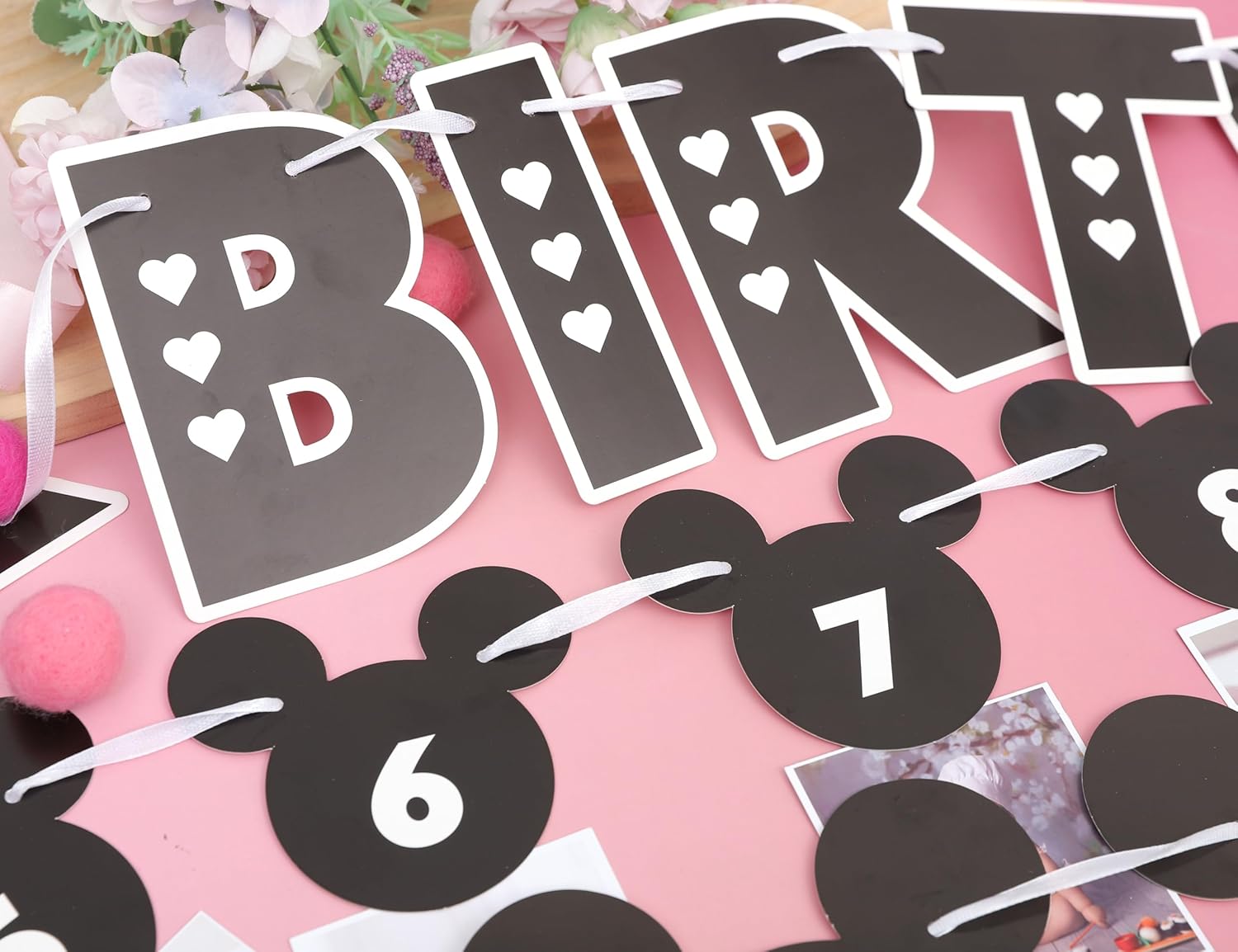 HIKLO Black and White Mouse 1st Birthday Banner Set