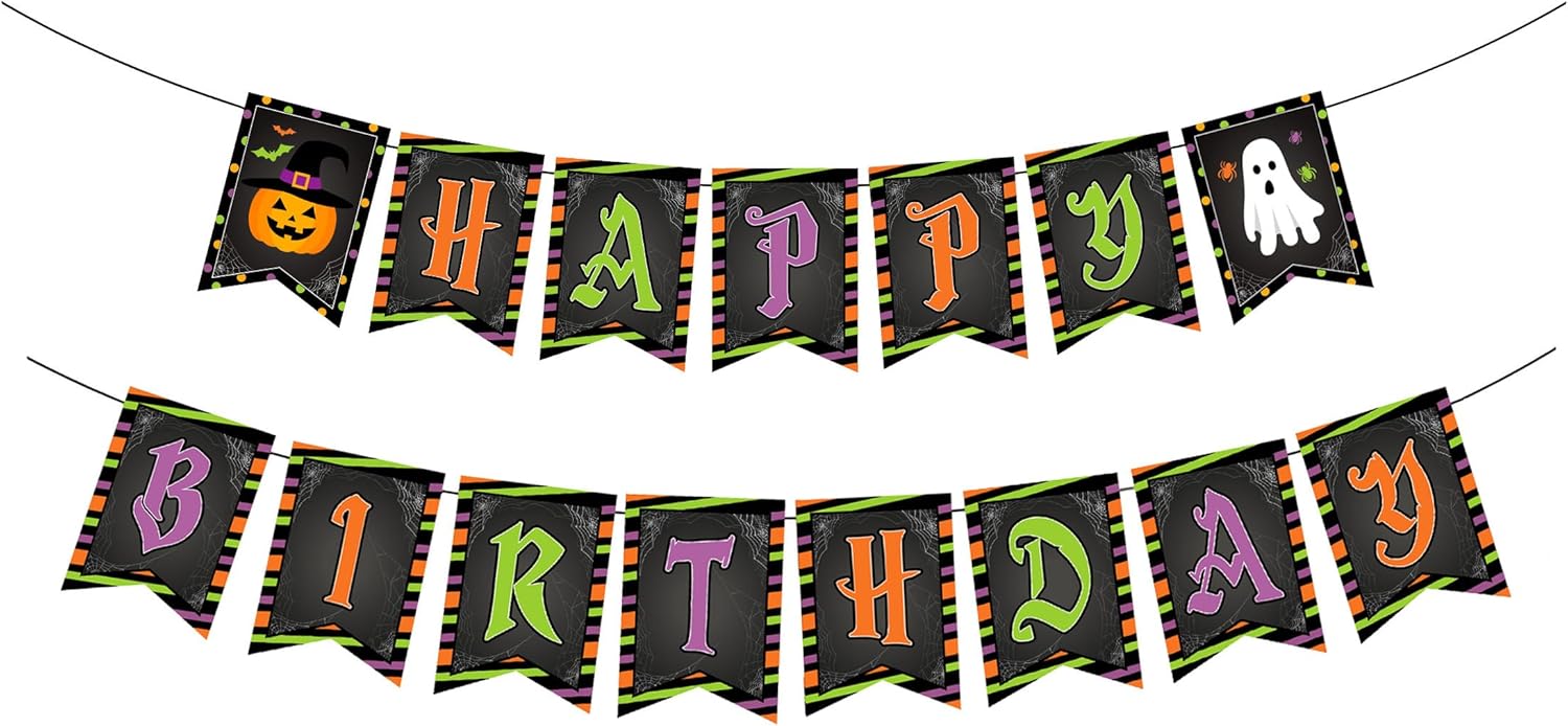 Halloween Birthday Banners with Pumpkin and Ghost Designs