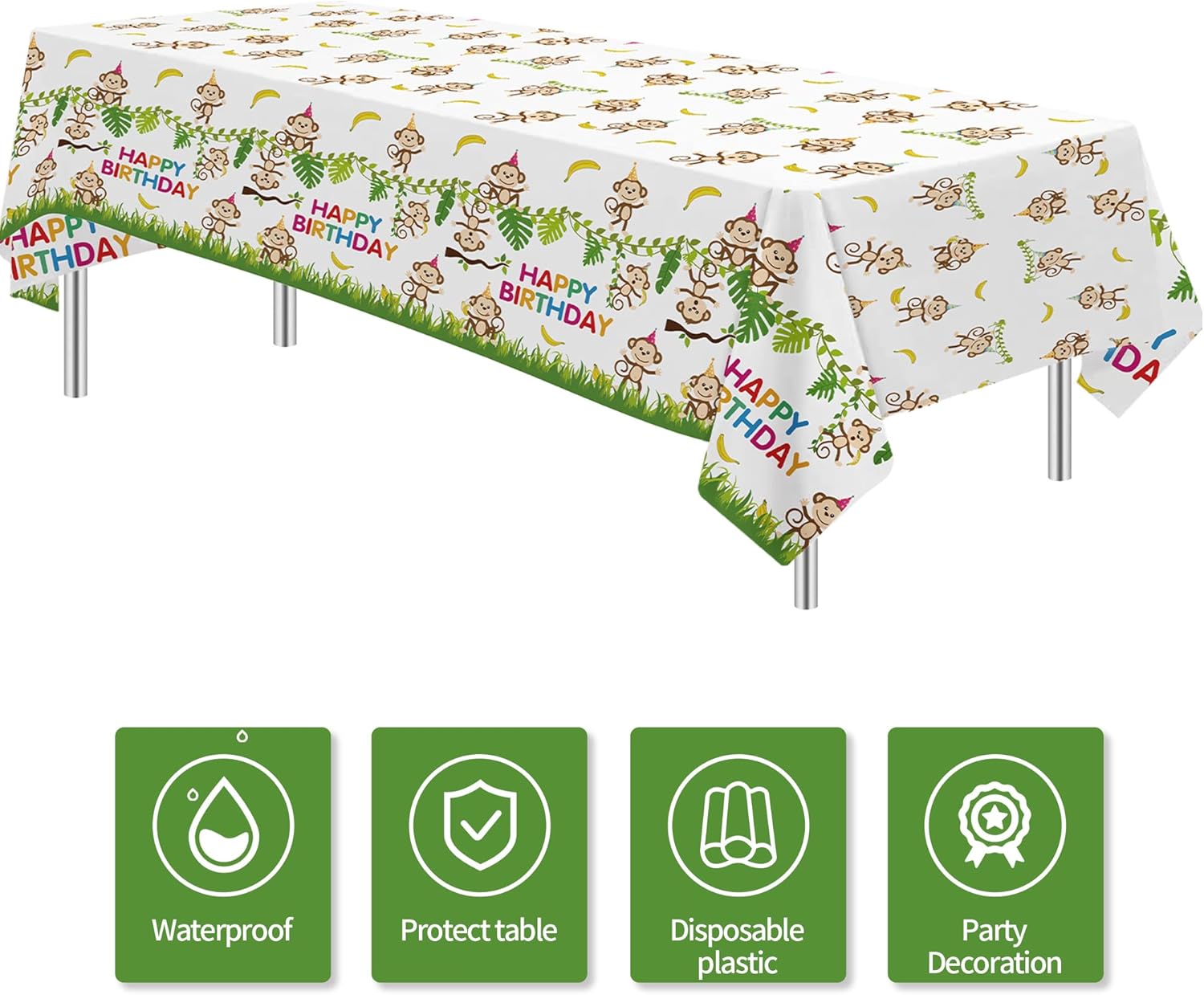 Monkey Birthday Decorations Tablecloth 3 Pack