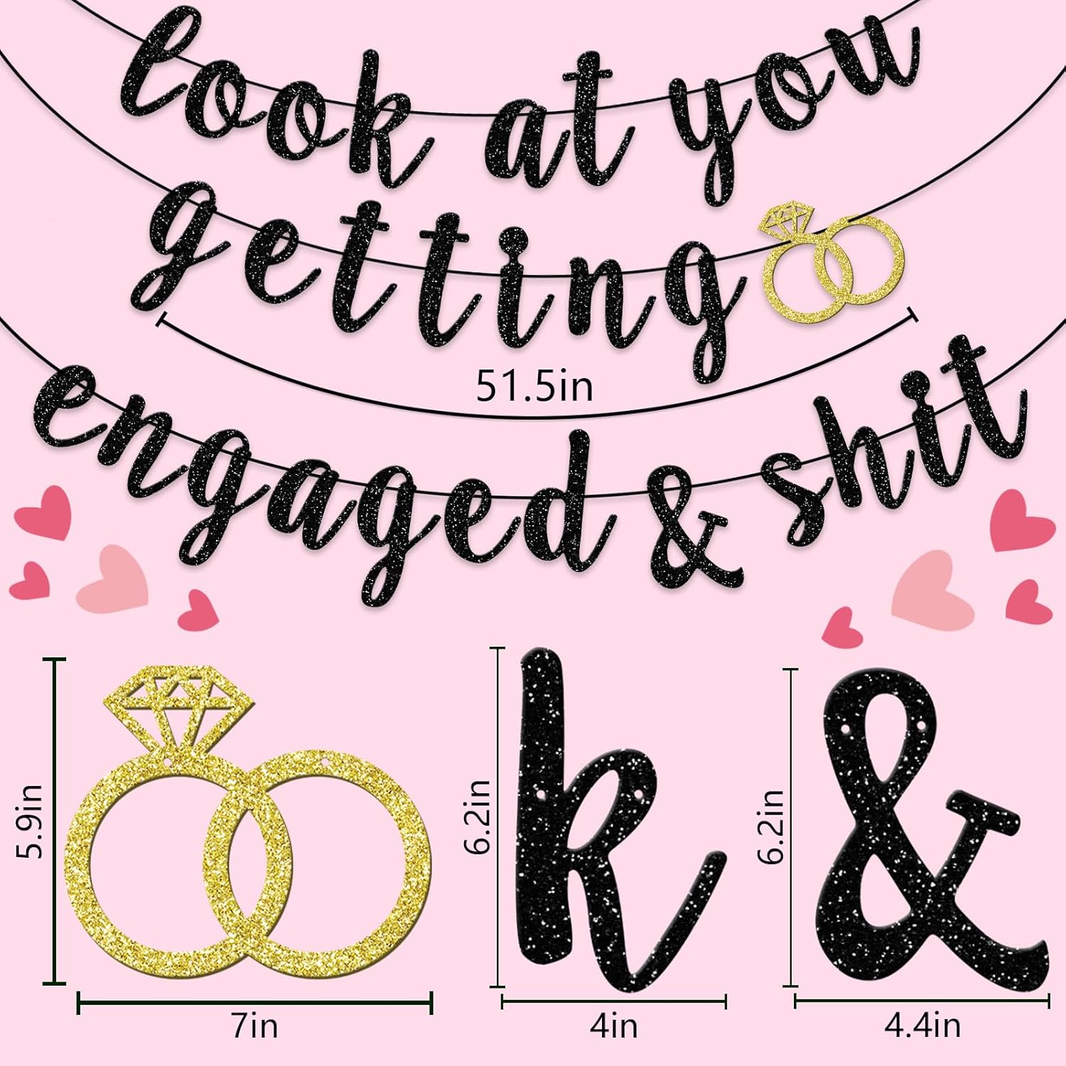 Funny Engaged Banner with Black Glitter