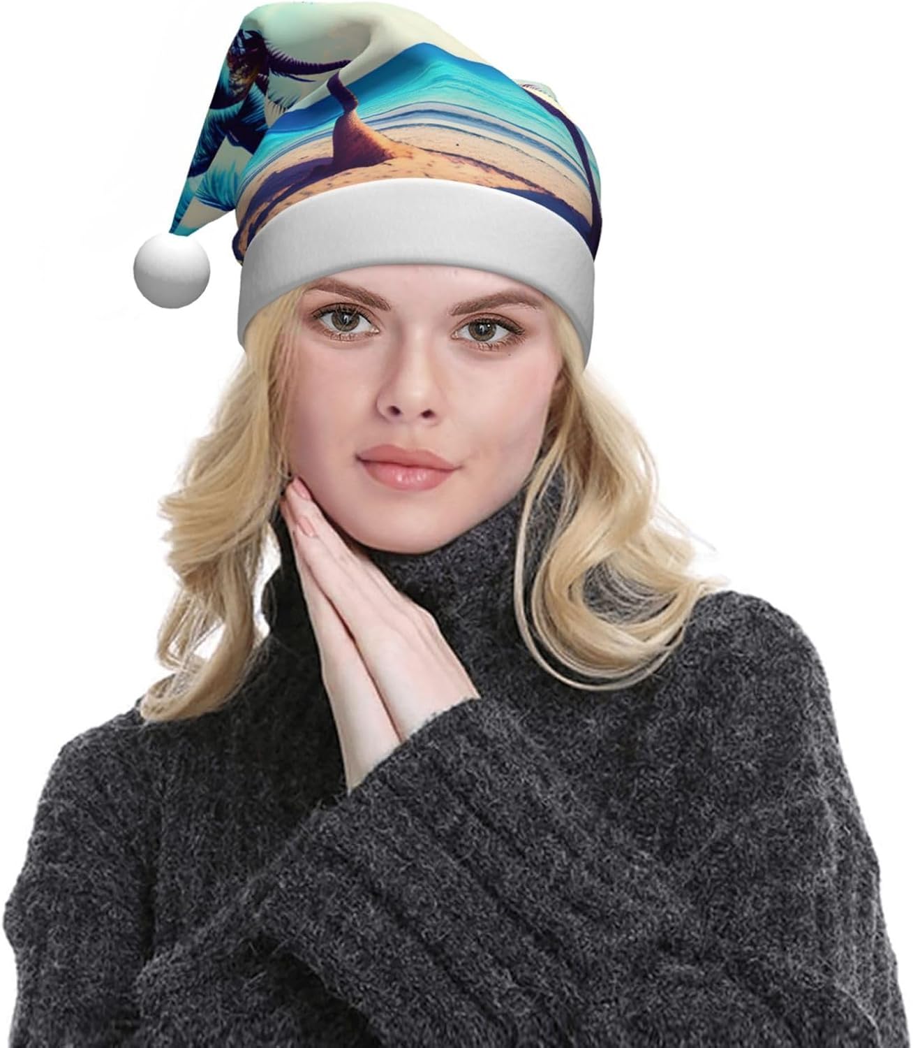 QINZHENG Beach Palm Trees Santa Hat Christmas Gift for Women