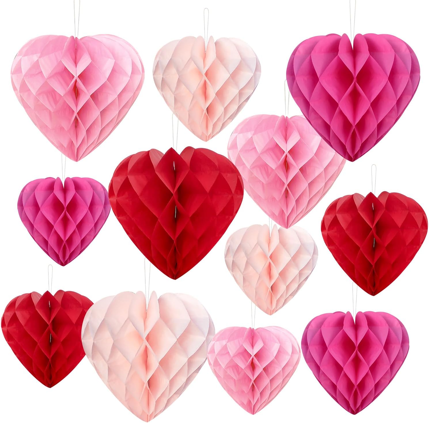 PheiLa 12pcs Heart Shaped Honeycomb Balls Party Decorations