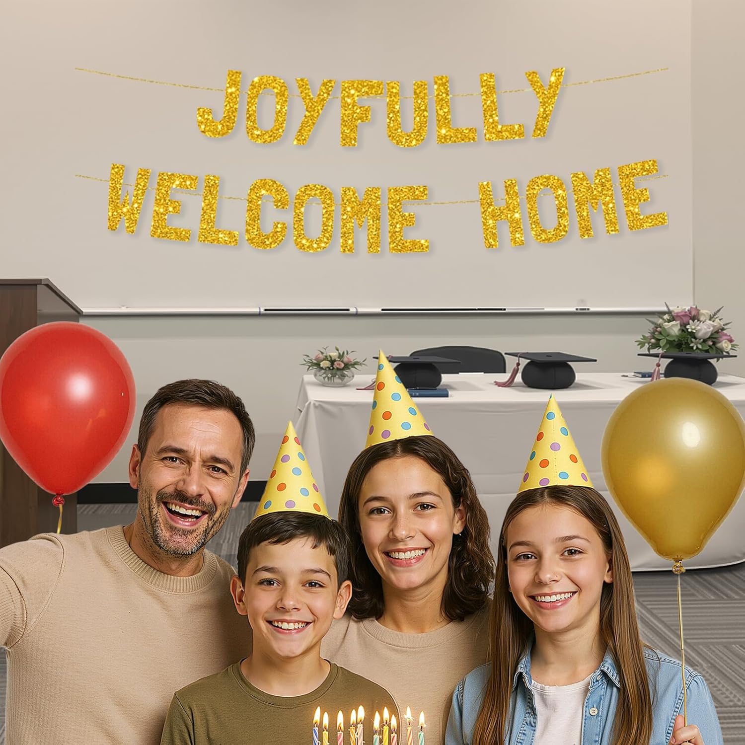 Meowoo Welcome Home Gold Glitter Banner